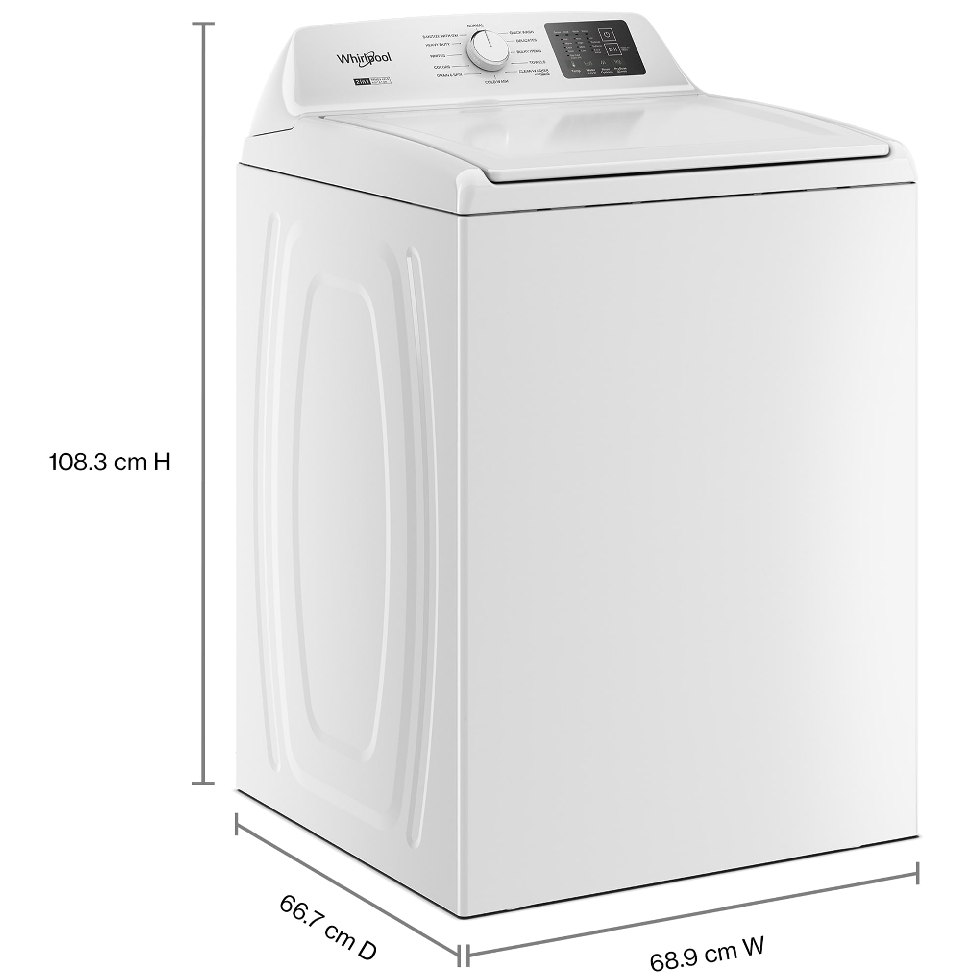 Whirlpool 27 in. 4.3 cu. ft. Top Load Washer with 2-in-1 Removable Agitator & Sanitize with Oxi - White, , hires