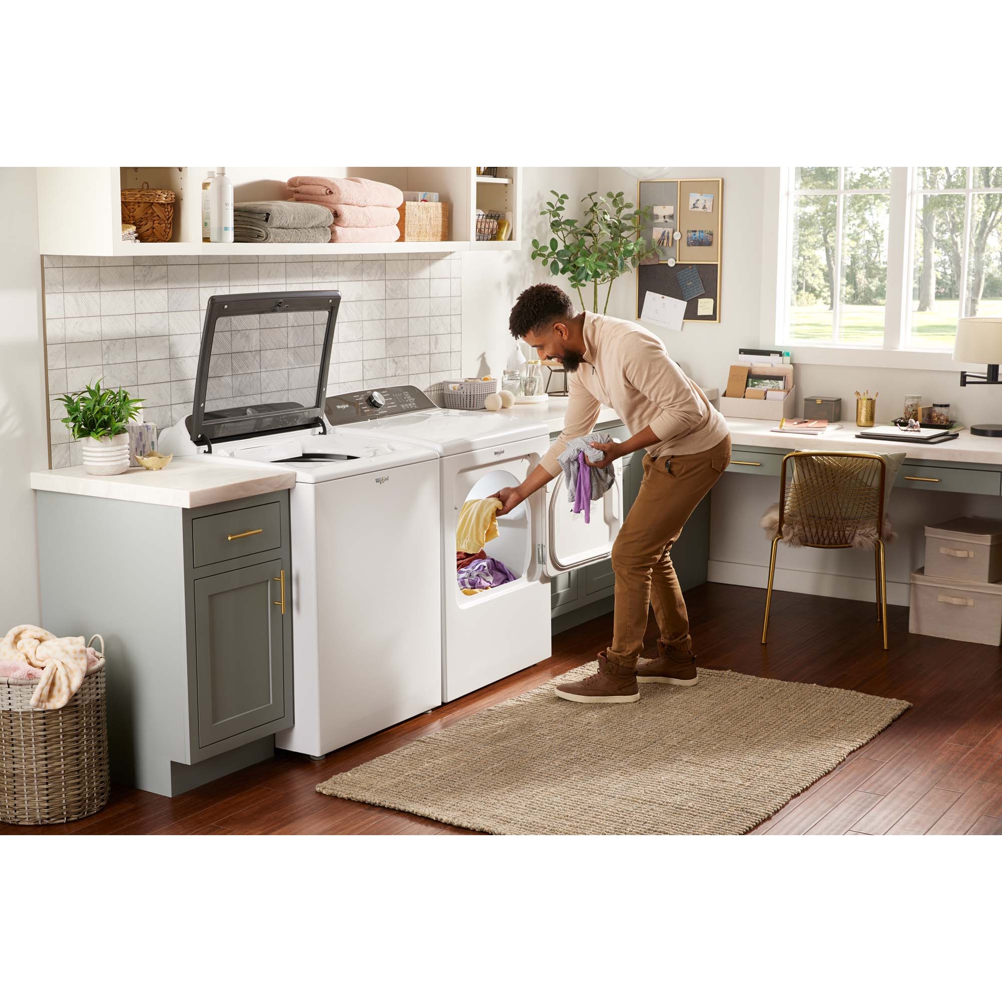 Whirlpool 29 in. 7.0 cu. ft. Electric Dryer with Wrinkle Shield Option, Steam Cycle & Sensor Dry - White, White, hires