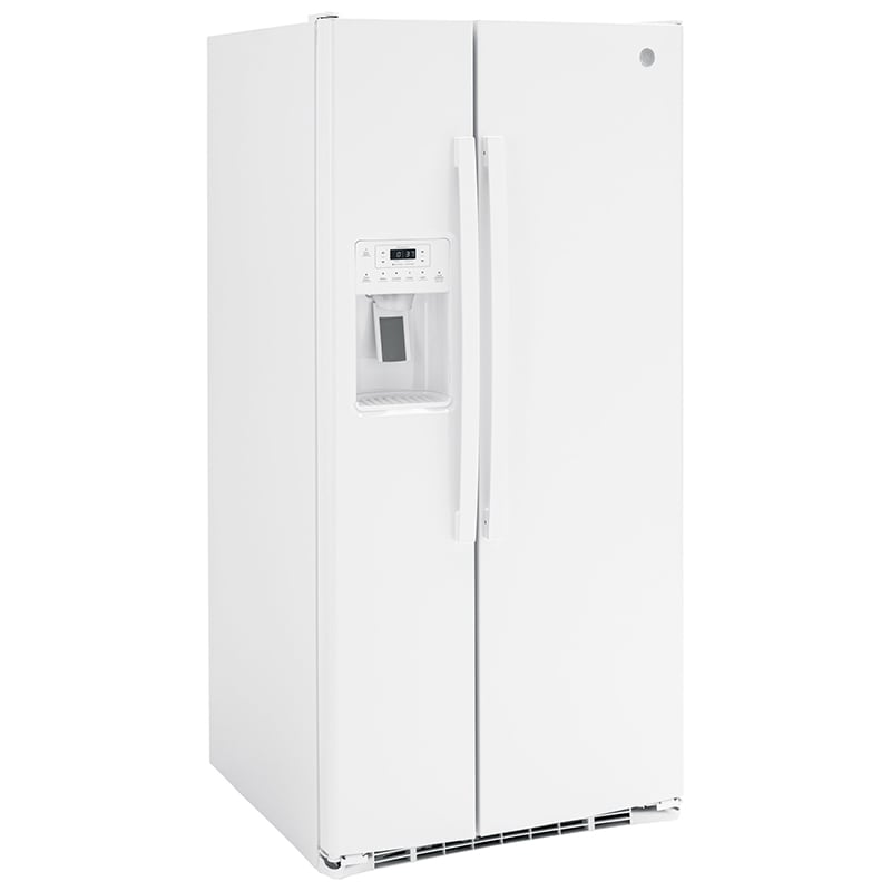 GE 33 in. 23.0 cu. ft. Energy Star Side-by-Side Refrigerator with External Ice & Water Dispenser - White, White, hires