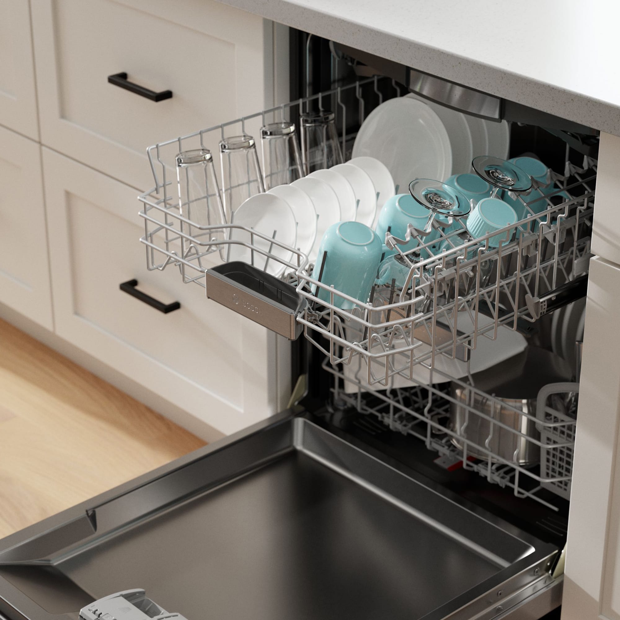 Bosch Benchmark 24 in. Top Control Smart Dishwasher with 38 dBa Sound Level, 3rd-Rack, CrystalDry & Pocket - Stainless Steel, Stainless Steel, hires
