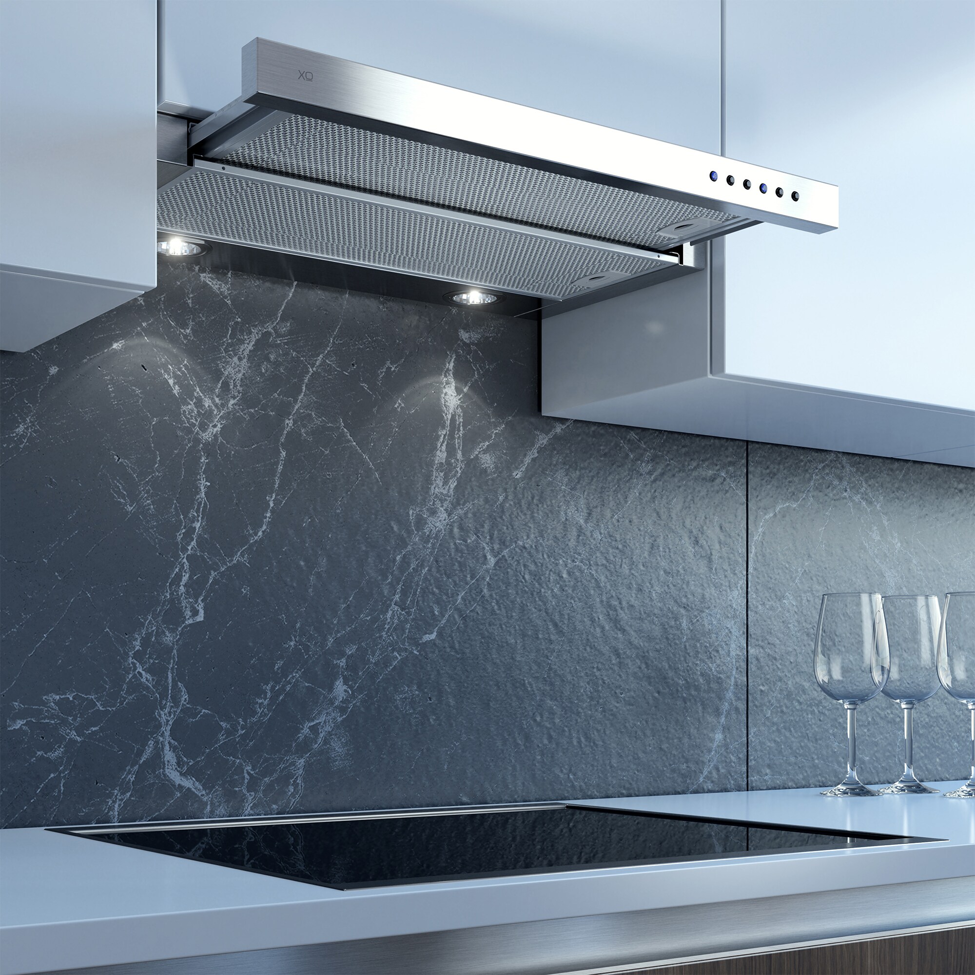 XO 24 in. Convertible Slide-Out Style Range Hood with 600 CFM, 3 Fan Speeds & 2 LED Lights - Stainless Steel, , hires