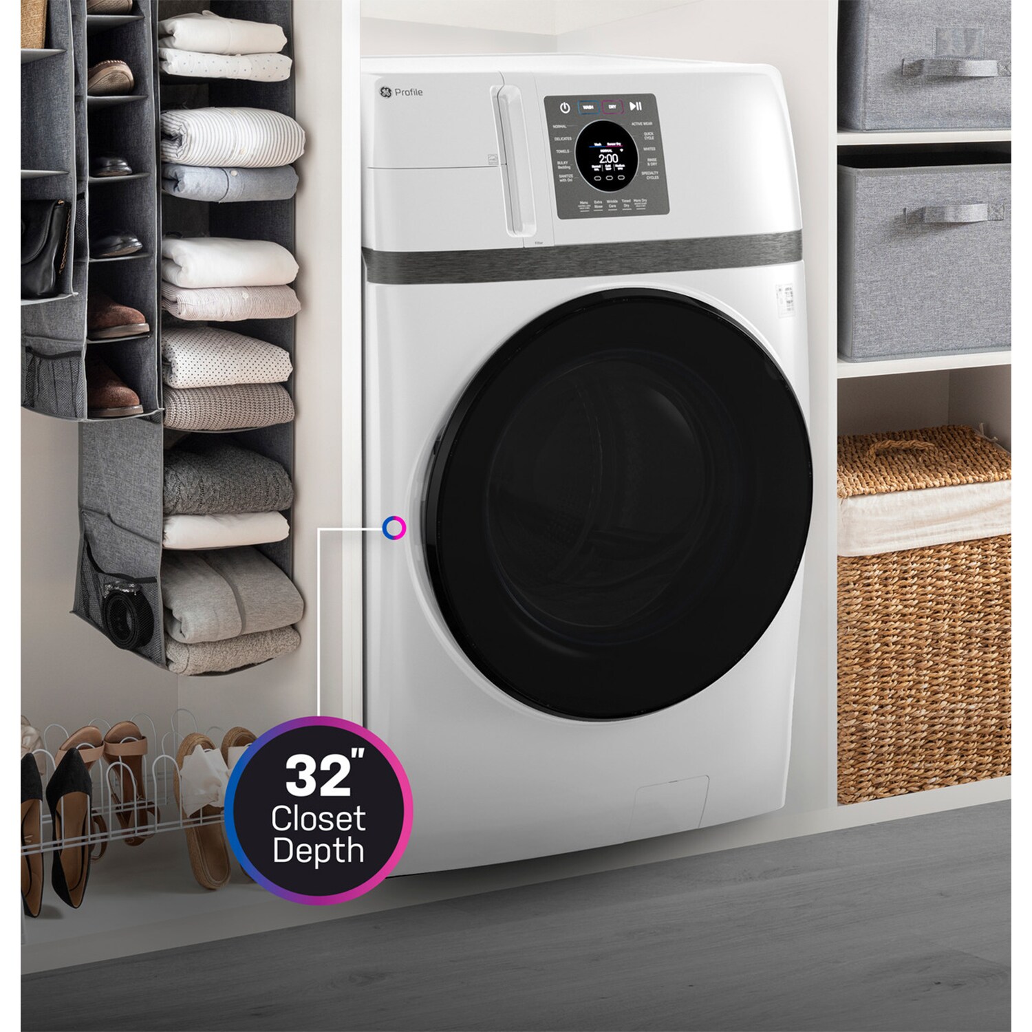 GE Profile 28 in. 4.6 cu. ft. Smart Electric Front Load Ventless All-in-One Combo with Heat Pump, Sensor Dry, Sanitize & Steam Cycle - White, , hires