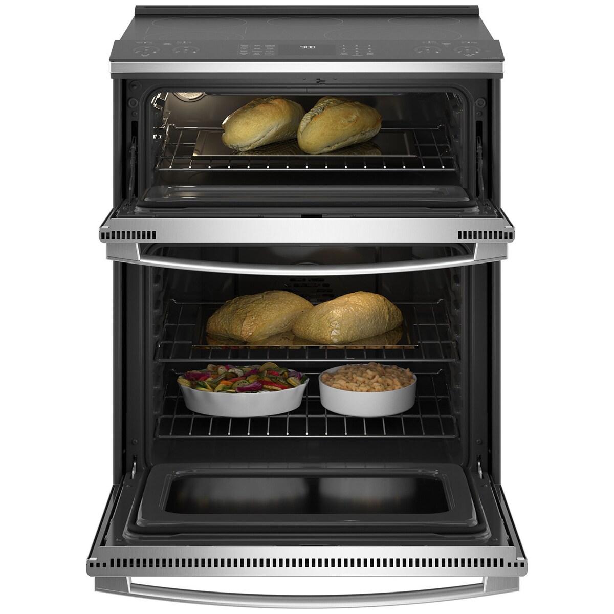 GE Profile 30 in. 6.6 cu. ft. Smart Air Fry True European Convection Double Oven Slide-In Electric Range with Smoothtop Burners - Stainless Steel, , hires