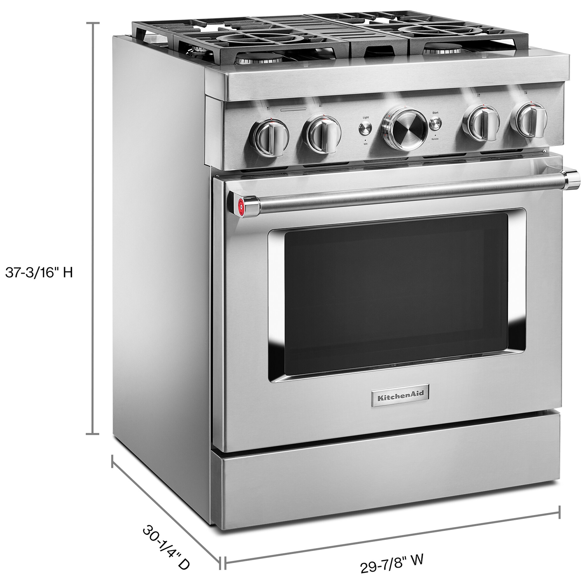 KitchenAid 30 in. 4.1 cu. ft. Smart True European Convection Dual Fuel Range with 4 Sealed Burners - Stainless Steel, , hires