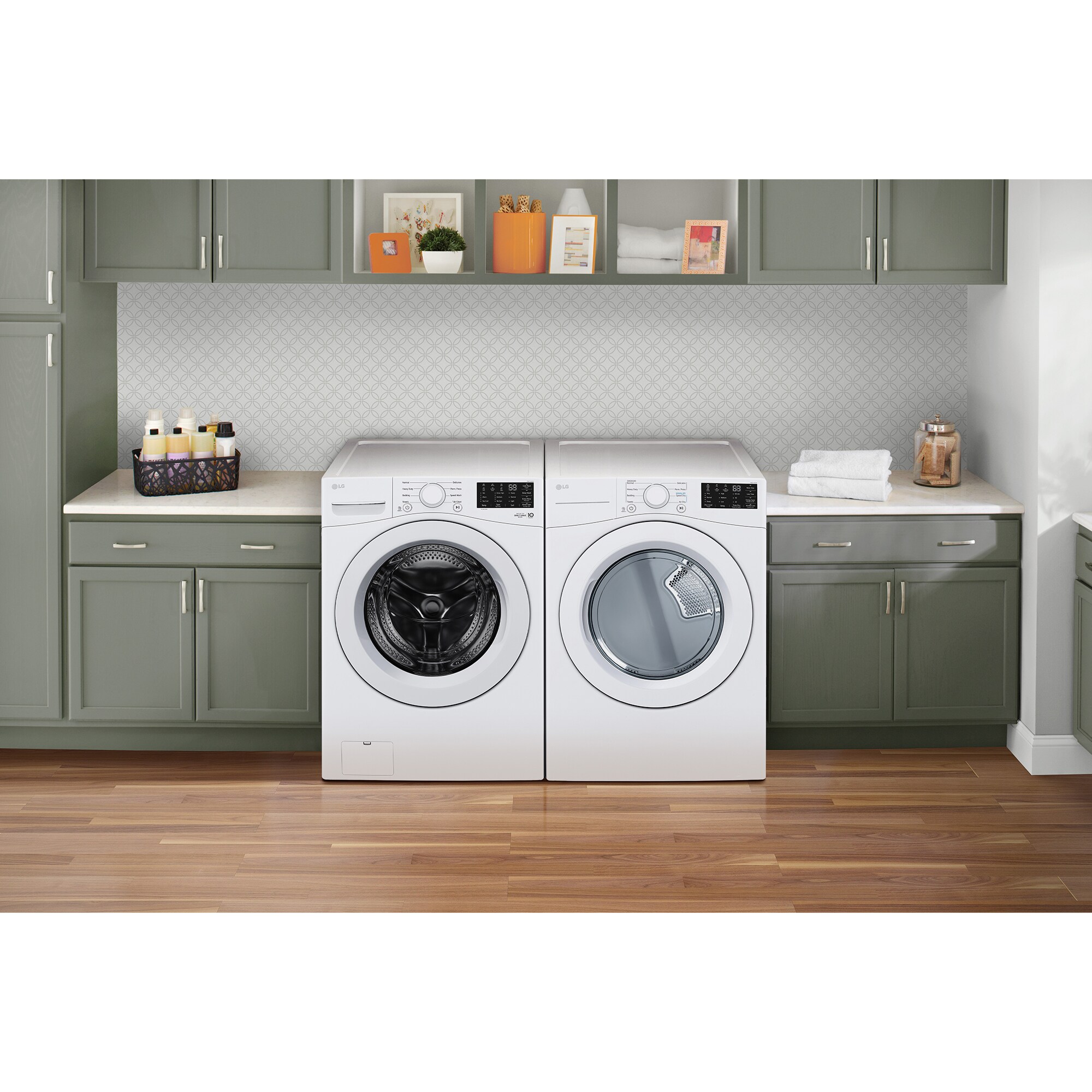 LG 27 in. 7.4 cu. ft. Stackable Electric Dryer with FlowSense Duct Clogging Indicator & Sensor Dry - White, White, hires