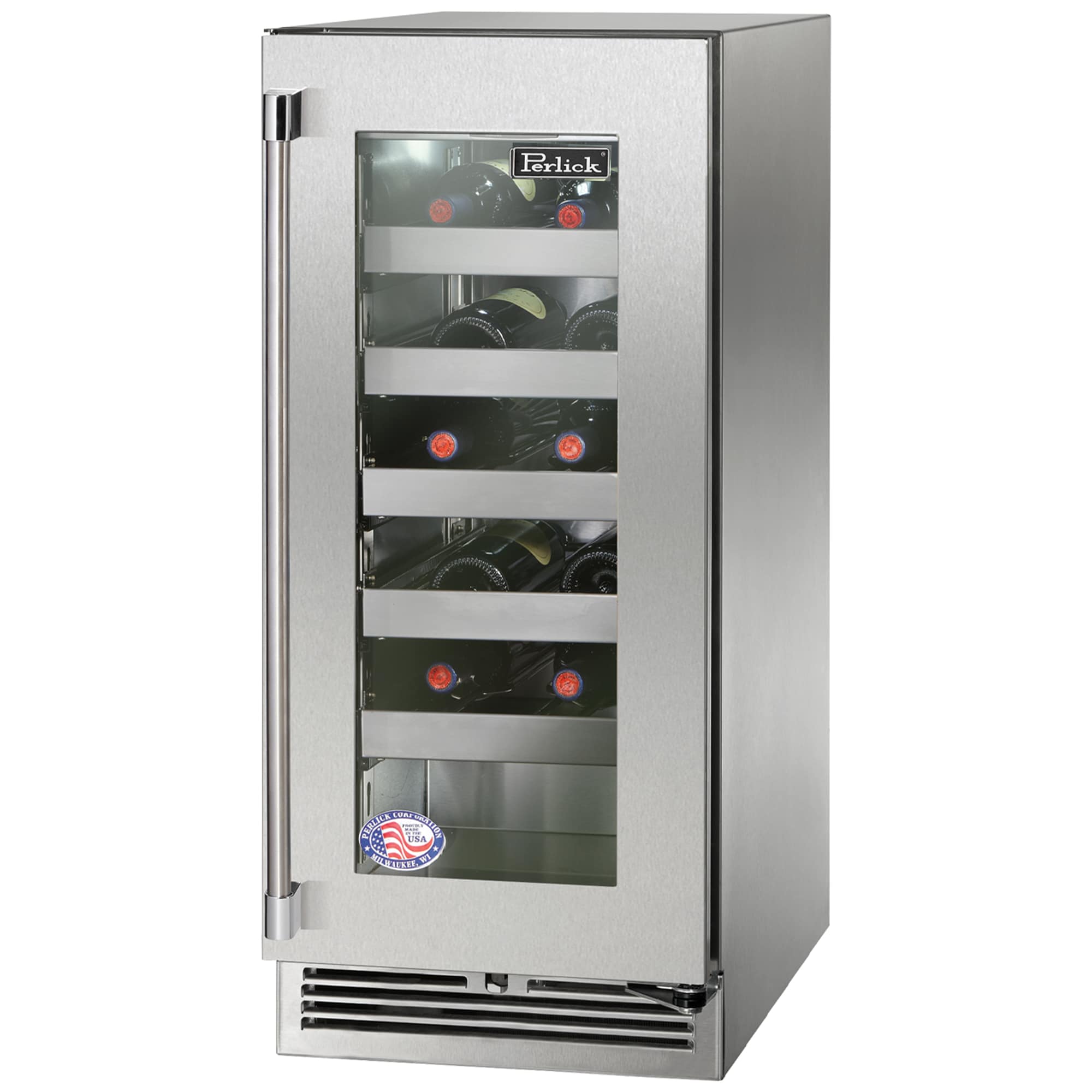 Perlick Signature Series 15 in. Outdoor Undercounter Wine Reserve with Metal Racks, Single Temperature Zone & 20 Bottle Capacity - Stainless Steel, , hires