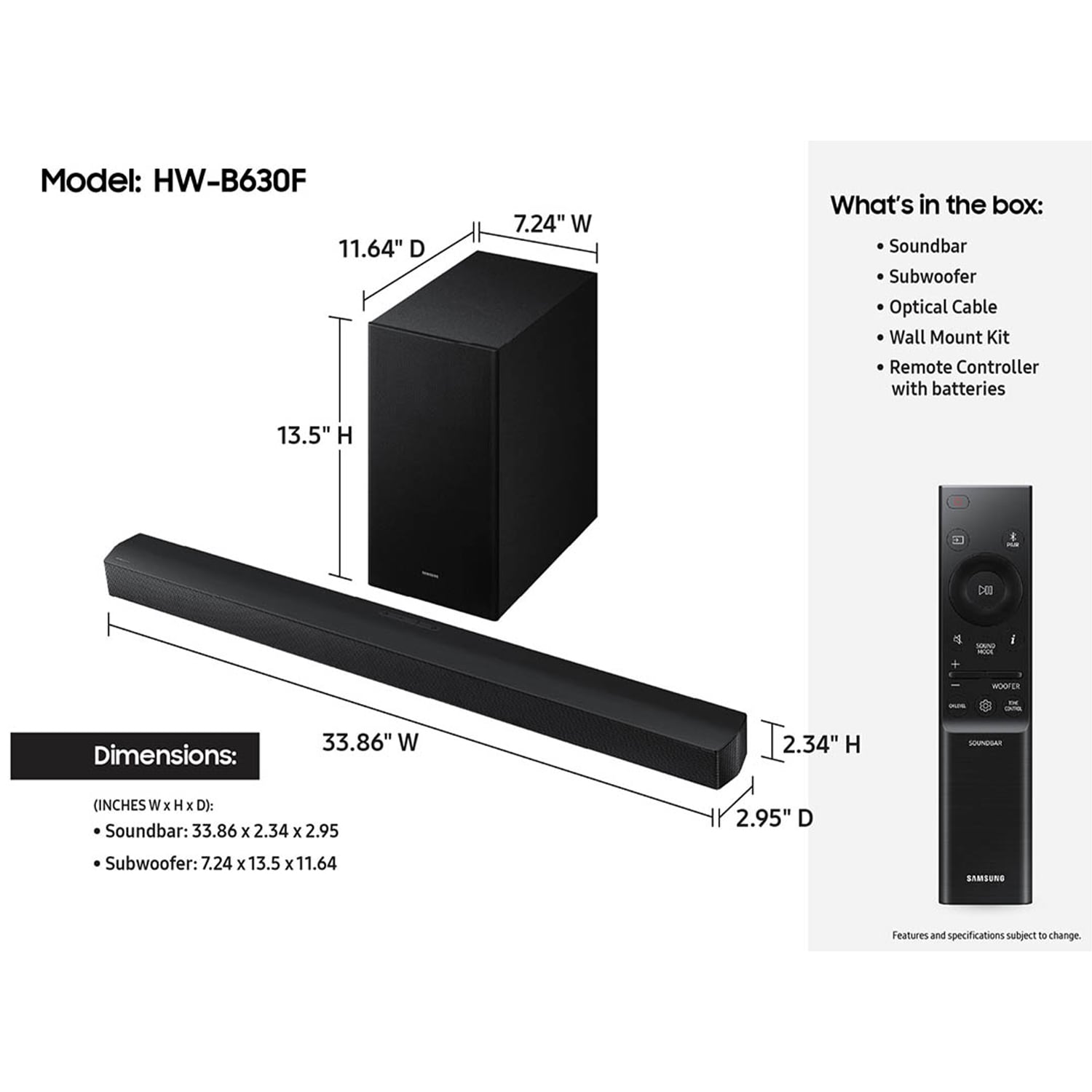 Samsung B-Series 3.1 Channel Sound Bar with Bluetooth & Wireless Subwoofer - Black, , hires