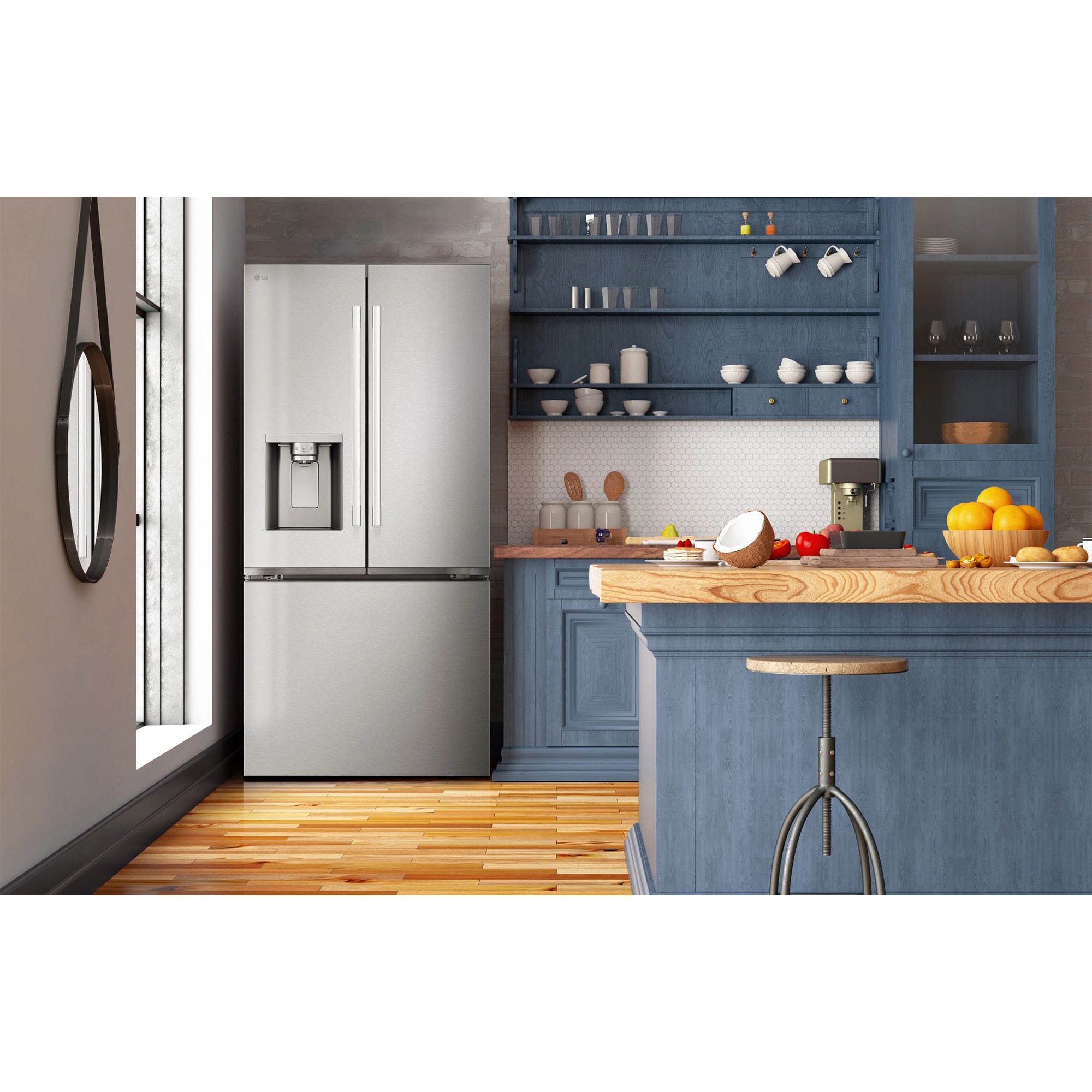 LG 33 in. 24.5 cu. ft. Smart French Door Refrigerator with Ice & Water Dispenser - PrintProof Stainless Steel, PrintProof Stainless Steel, hires