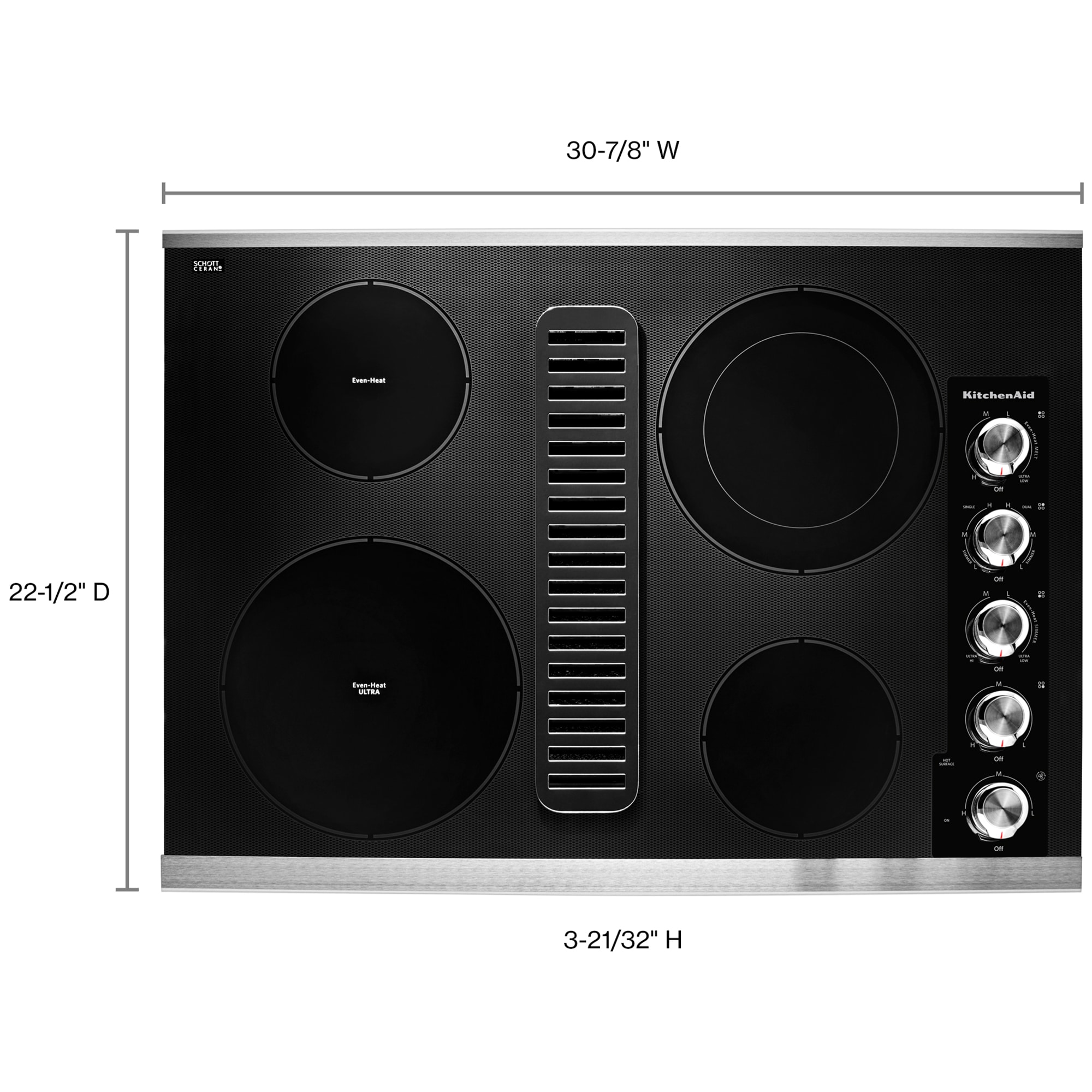 KitchenAid 30 in. 4-Burner Electric Cooktop with Downdraft, Simmer Burner & Power Burner - Stainless Steel, , hires
