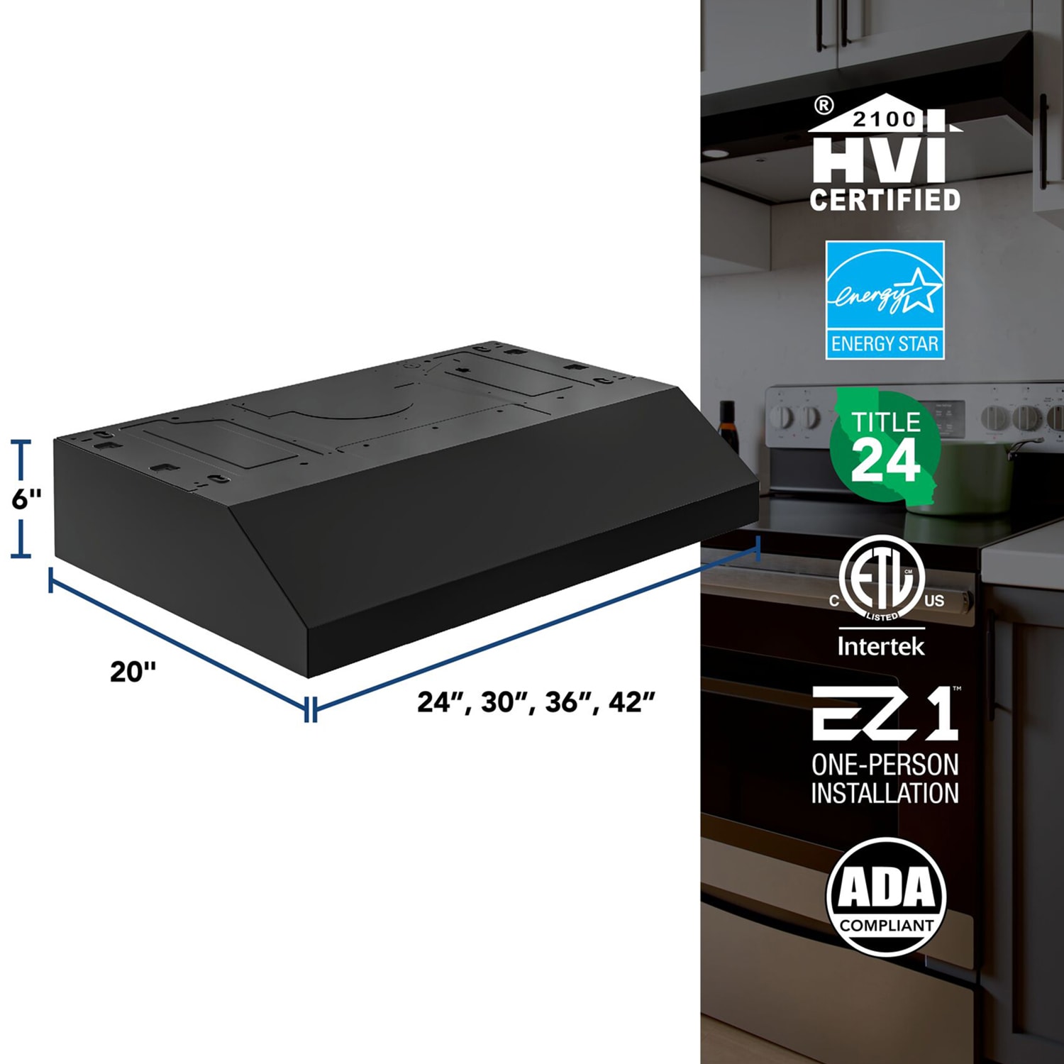 Broan 30 in. Standard Style Range Hood with 2 Speed Settings, 350 CFM & 2 LED Lights - Black, Black, hires