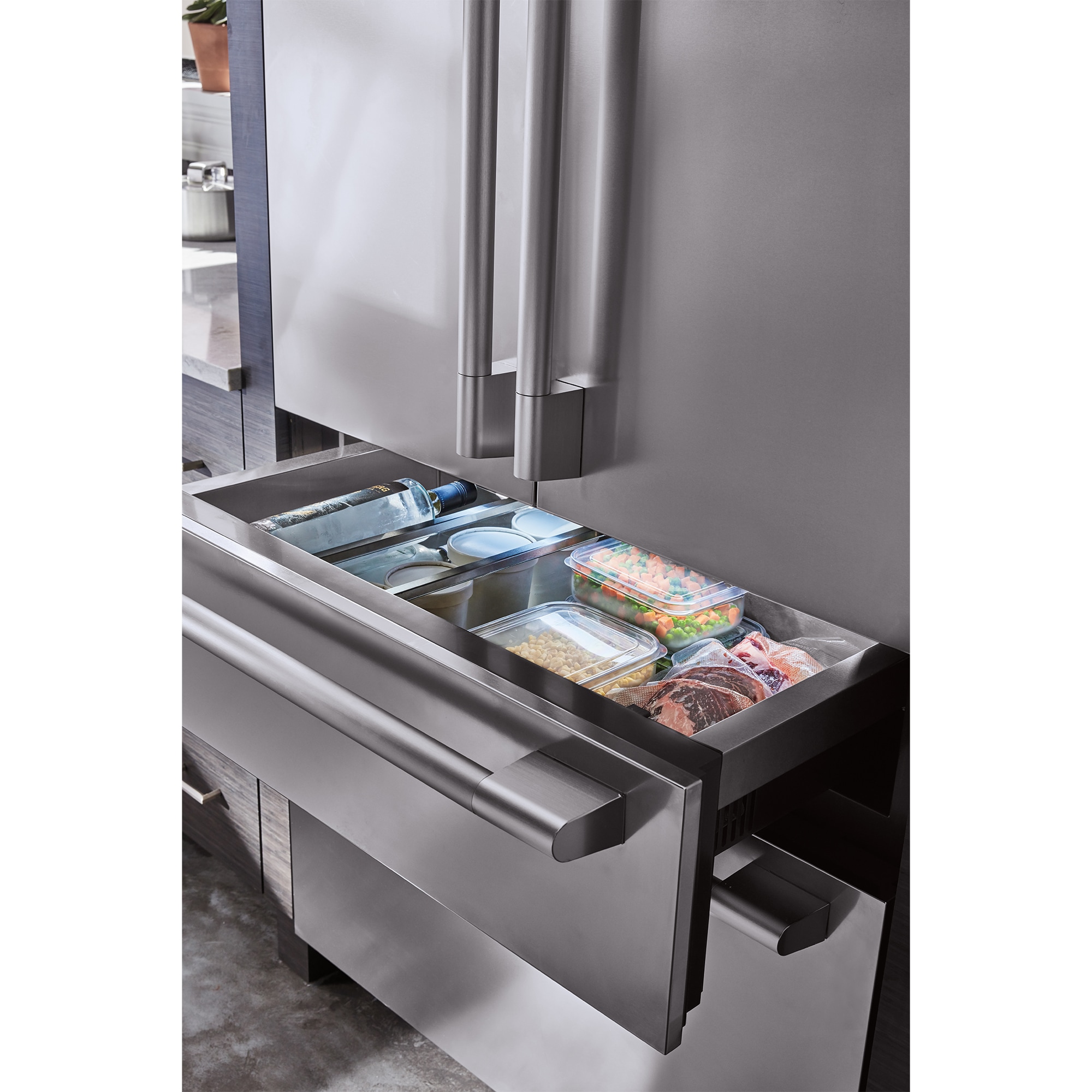 Signature Kitchen Suite 36 in. 19.3 cu. ft. Built-In Smart Counter Depth 4-Door French Door Refrigerator with Internal Water Dispenser - Custom Panel Ready, , hires