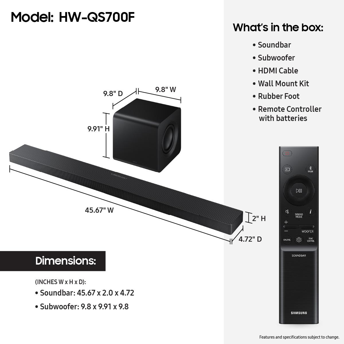 Samsung Q-Series 3.1.2 Channel Dolby Atmos Smart Sound Bar with Bluetooth & Wireless Subwoofer - Titan Black, , hires