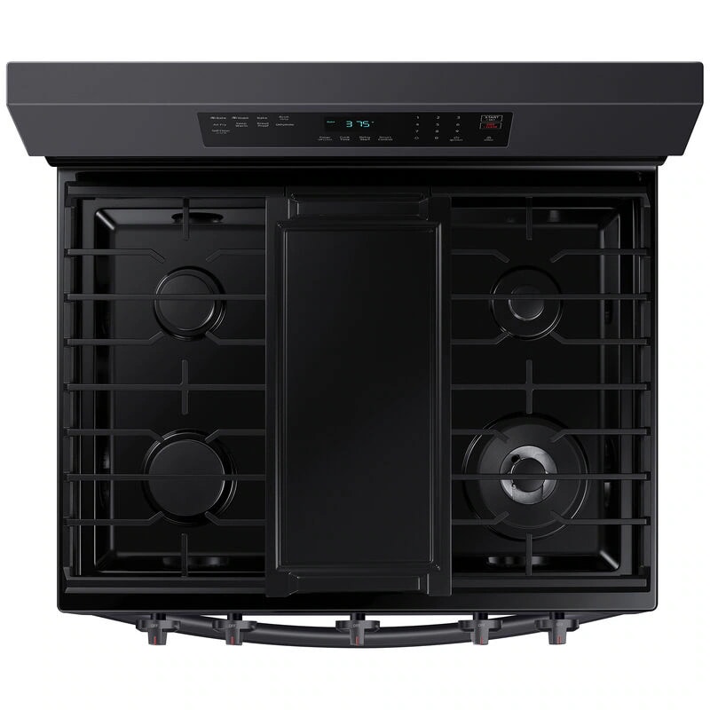 Samsung 30 in. 6 cu. ft. Smart Air Fry Standard Convection Gas Range with 5 Sealed Burners & Griddle - Black Stainless, Black Stainless, hires