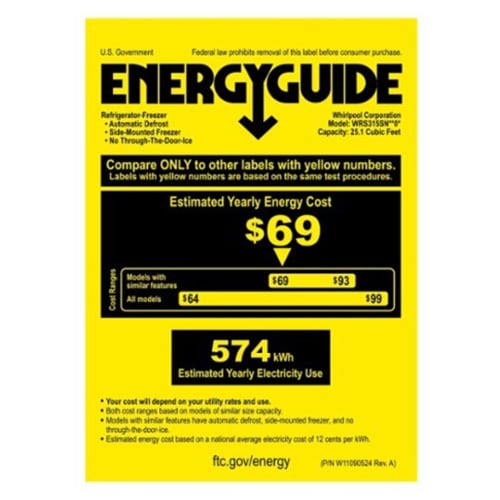 Whirlpool 36 in. 25.1 cu. ft. Side by Side Refrigerator - White, White, hires