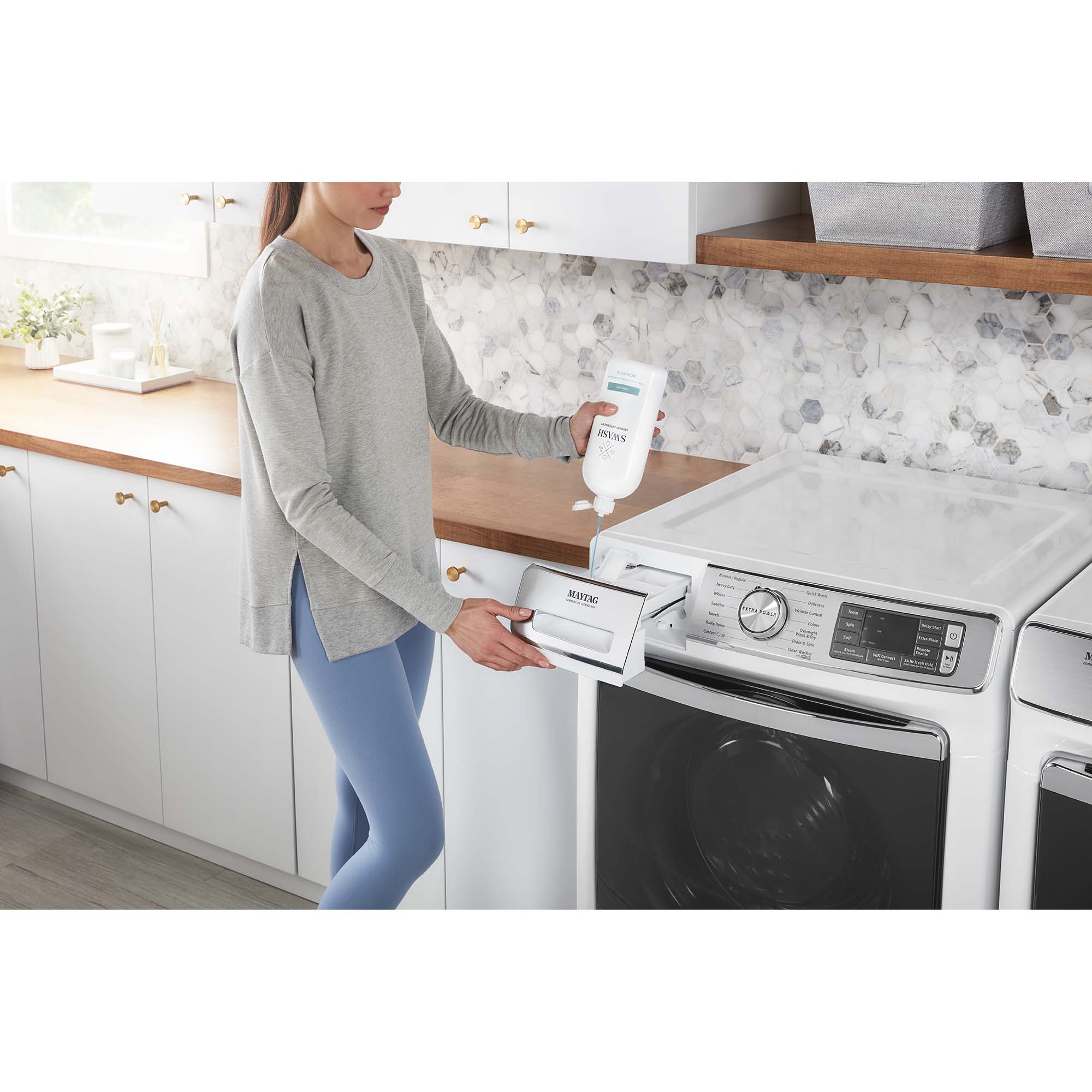 Maytag 27 in. 7.3 cu. ft. Smart Stackable Electric Dryer with Extra Power Button, Industry-Exclusive Extra Moisture Sensor, Sanitize & Steam Cycle - White, White, hires