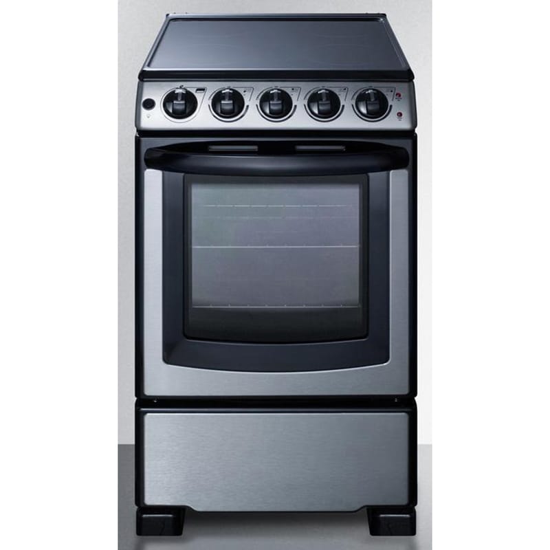 Summit White Pearl Series 20 in. 2.3 cu. ft. Slide-In Electric Range with Smoothtop Burners - Stainless Steel, , hires