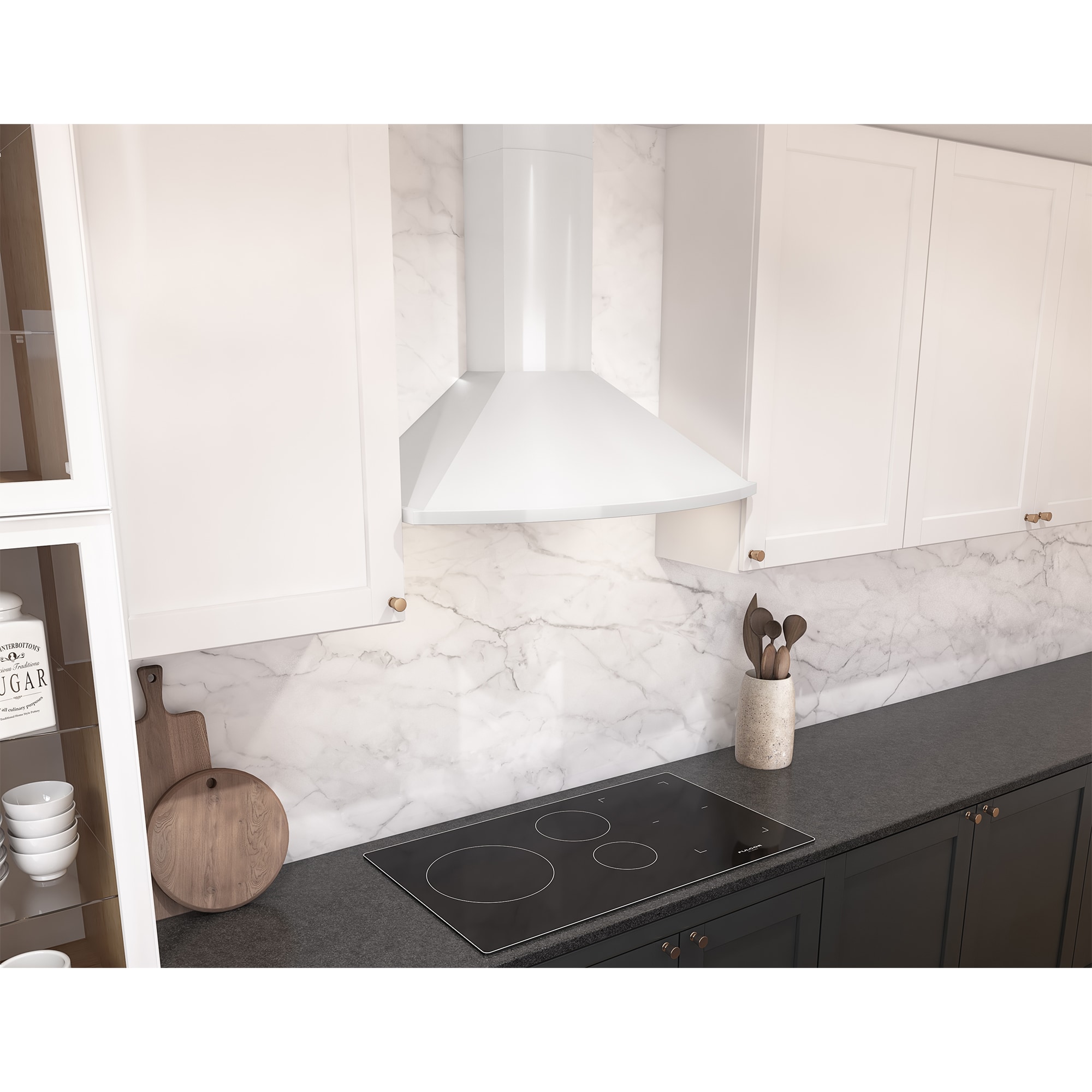 Zephyr 30 in. Convertible Chimney Style Range Hood with 600 CFM, 5 Fan Speeds & 2 LED Lights - White, , hires