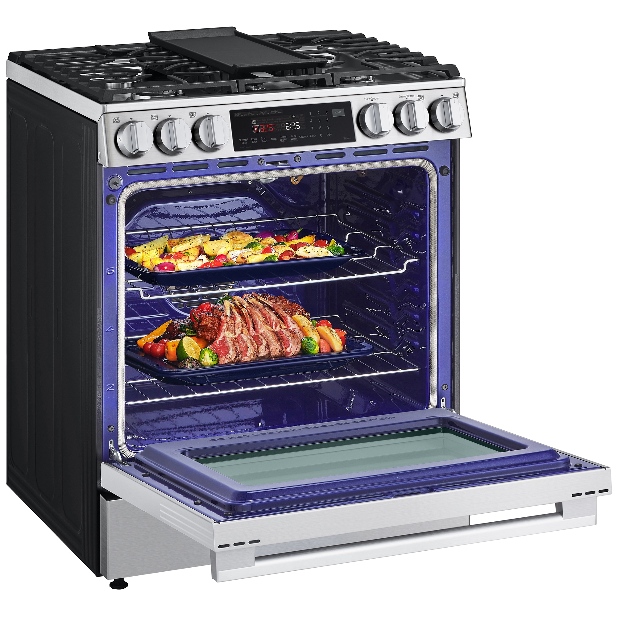 LG 30 in. 6.3 cu. ft. Smart Air Fry True European Convection Slide-In Gas Range with 5 Sealed Burners & Griddle - PrintProof Stainless Steel, , hires