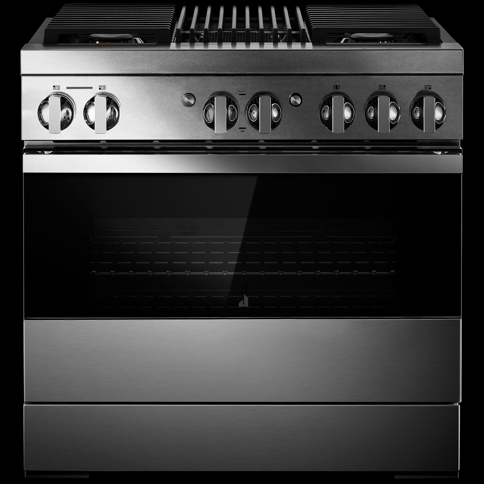 JennAir Noir Series 36 in. 5.1 cu. ft. Smart True European Convection Dual Fuel Range with 4 Sealed Burners & Grill - Stainless Steel, , hires