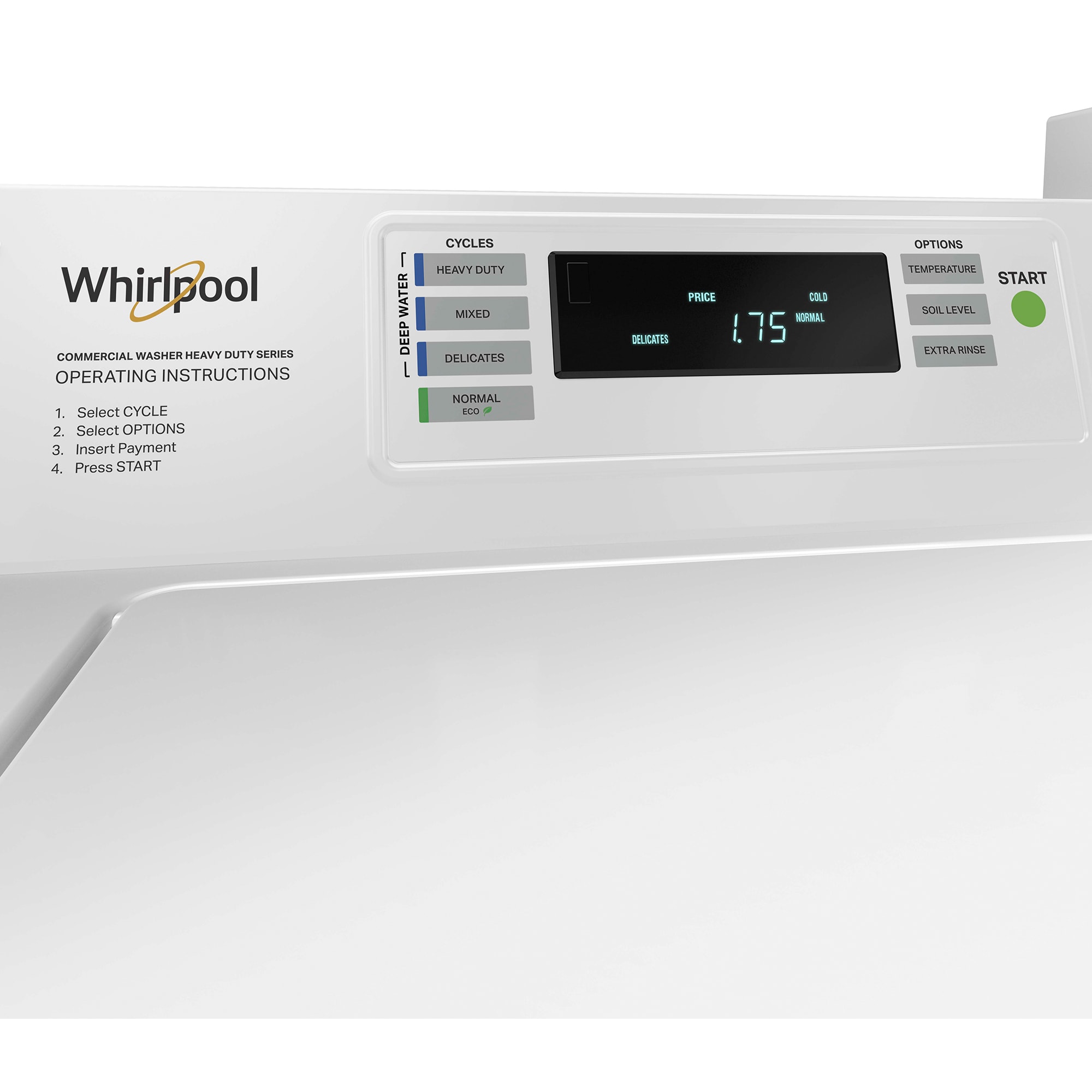 Whirlpool 27 in. 3.3 cu. ft. Smart Commercial Top Load Washer with Agitator, Factory-Installed Coin Drop & Coin Box - White, , hires