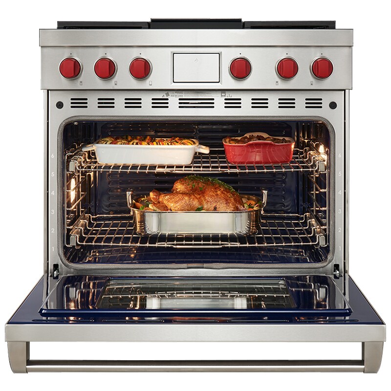 Wolf 36 in. 6.3 cu. ft. Smart Dual Convection Dual Fuel Range with 4 Sealed Burners & Griddle - Stainless Steel, , hires