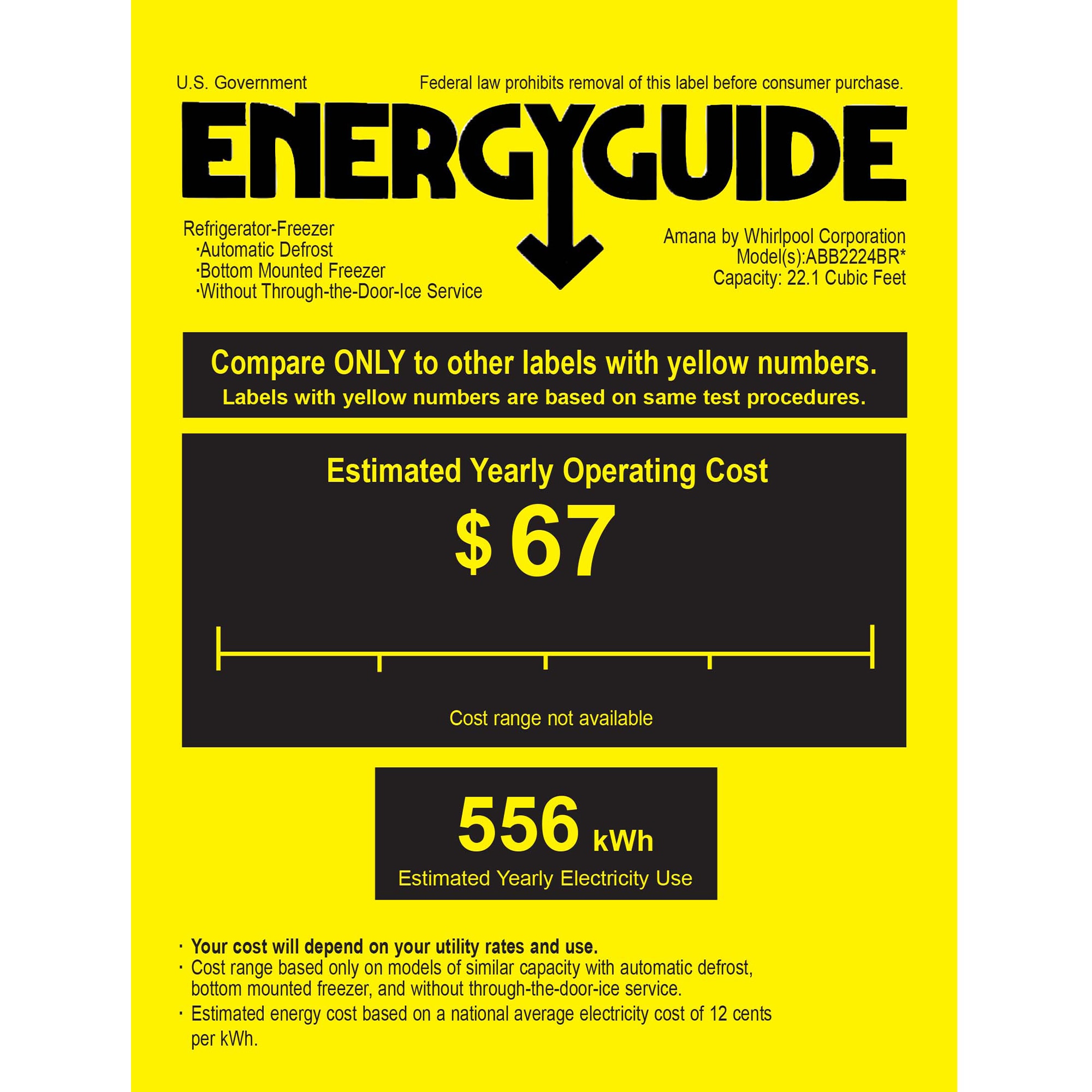 Amana 33 in. 22.0 cu. ft. Bottom Freezer Refrigerator - White, White, hires