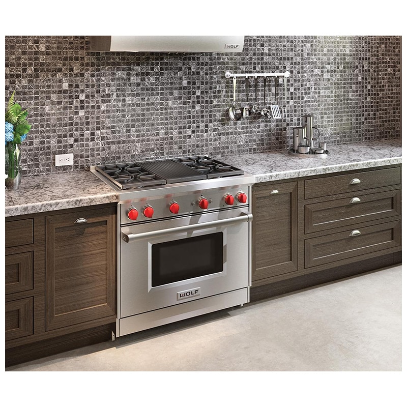 Wolf 36 in. 5.5 cu. ft. Standard Convection Gas Range with 4 Sealed Burners & Grill - Stainless Steel, , hires