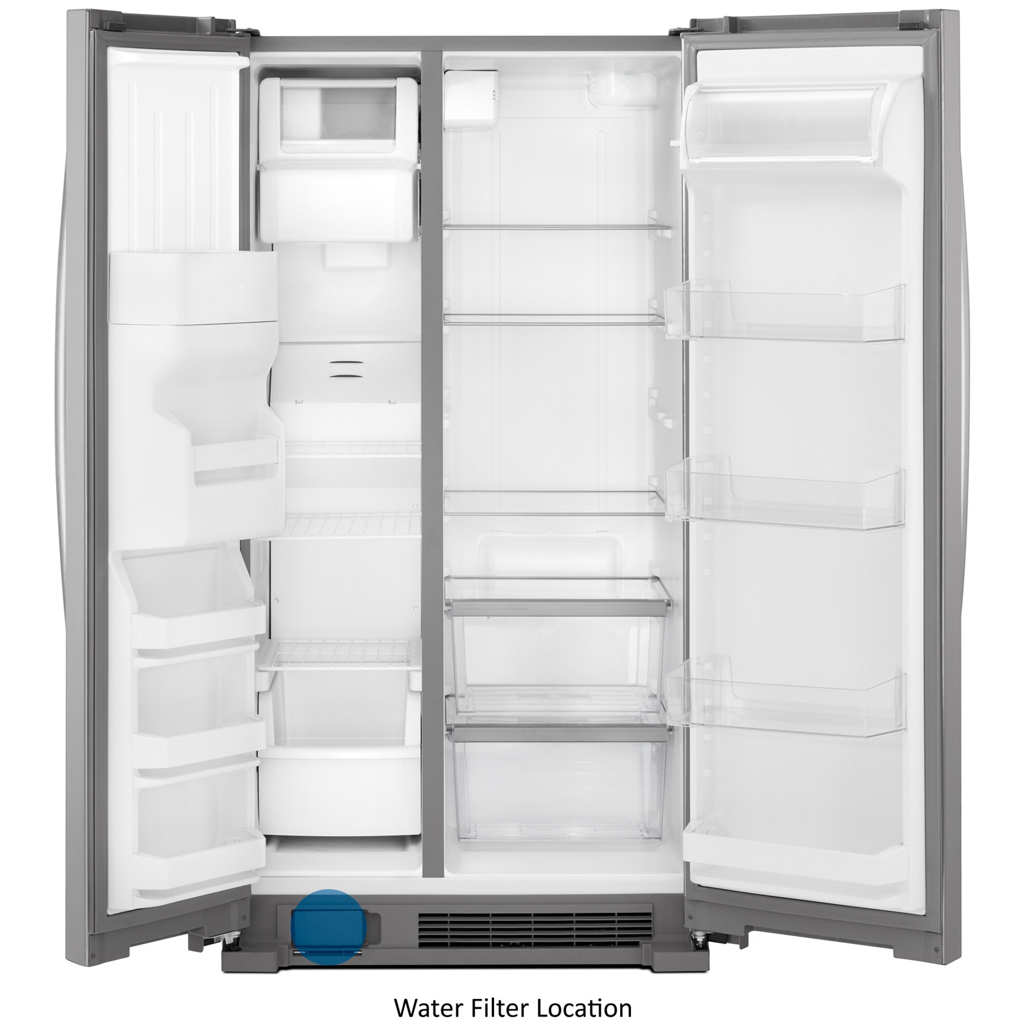 Whirlpool 33 in. 21.4 cu. ft. Side by Side Refrigerator with Ice & Water Dispenser - Monochromatic Stainless Steel, Monochromatic Stainless Steel, hires