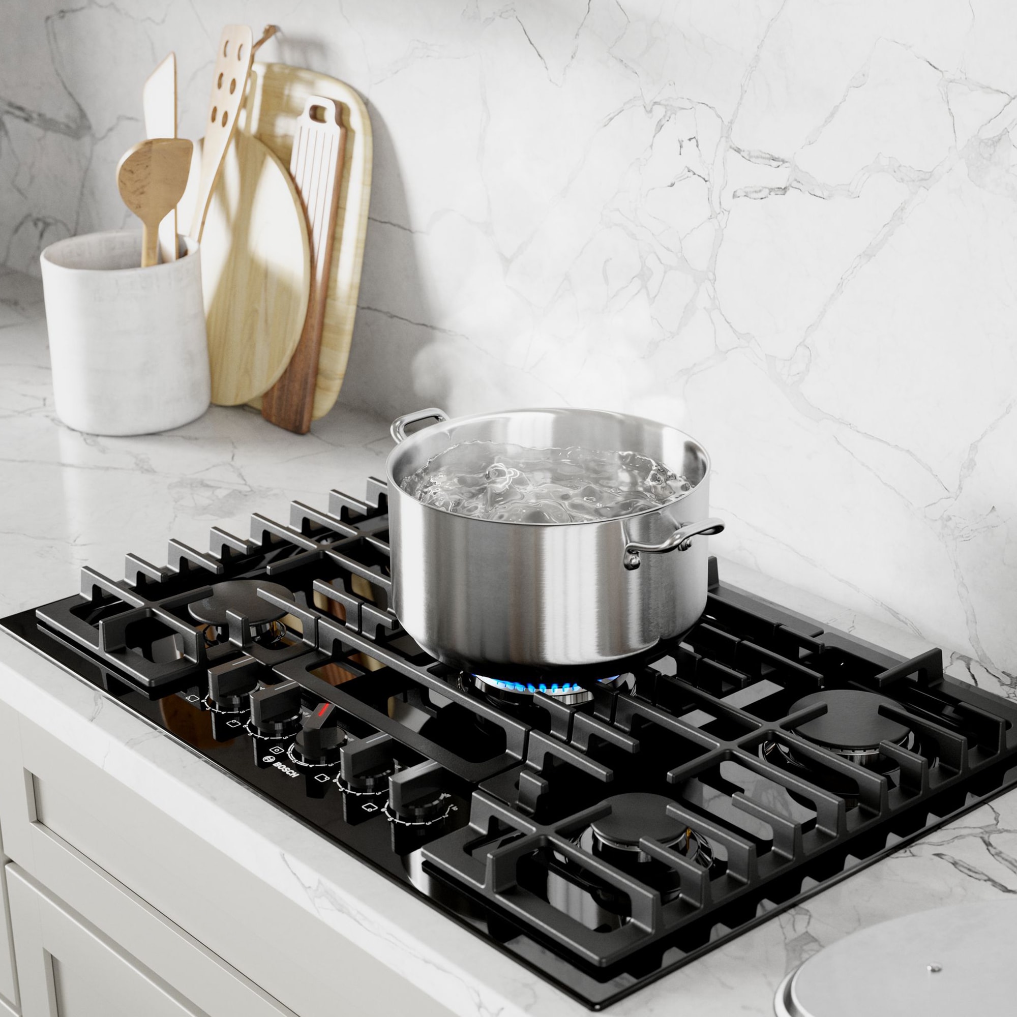 Bosch 800 Series 30 in. 5-Burner Natural Gas Cooktop with Simmer Burner & Power Burner - Black, Black, hires