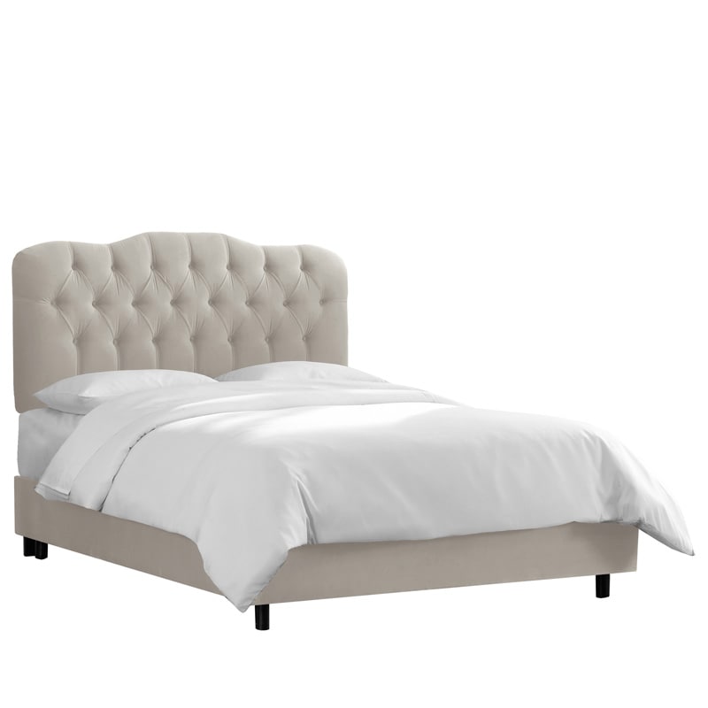 Skyline Furniture Tufted Velvet Fabric Upholstered Full Size Bed - Light Grey, Gray, hires