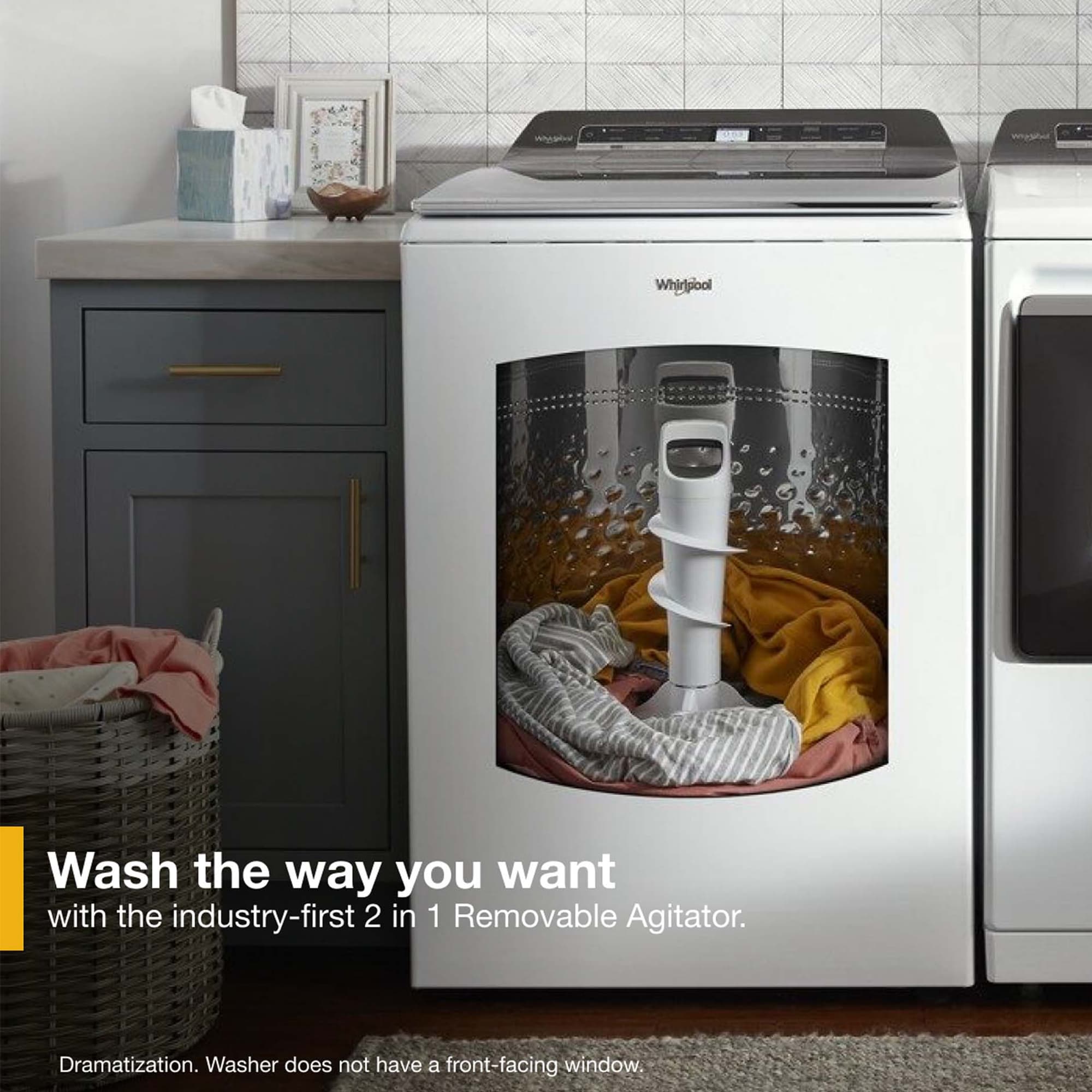 Whirlpool 27 in. 5.3 cu. ft. Smart Top Load Washer with 2-in-1 Removable Agitator & Sanitize with Oxi - White, White, hires