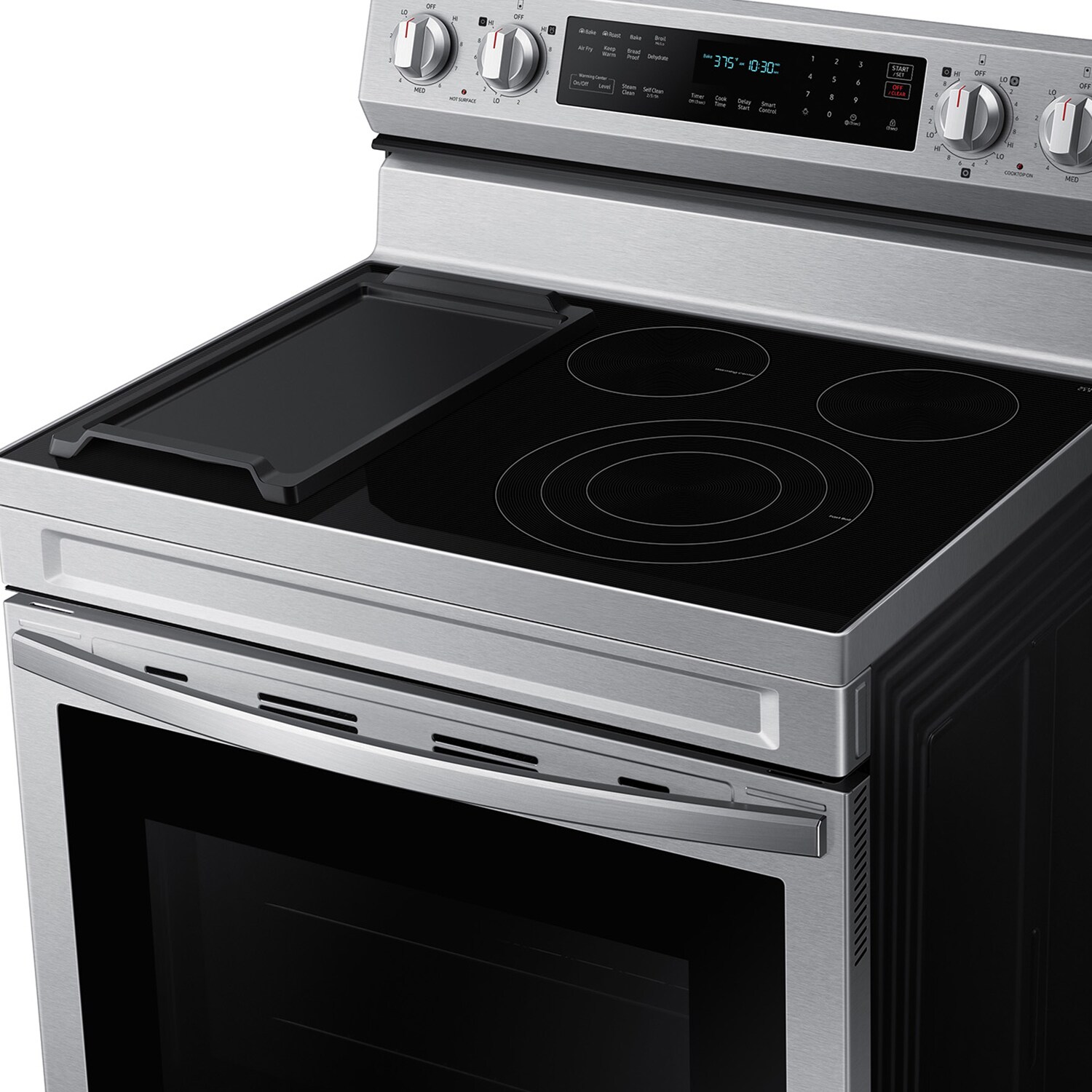 Samsung 30 in. 6.3 cu. ft. Smart Air-Fry True European Convection Electric Range with Radiant Burners & Griddle - Stainless Steel, , hires