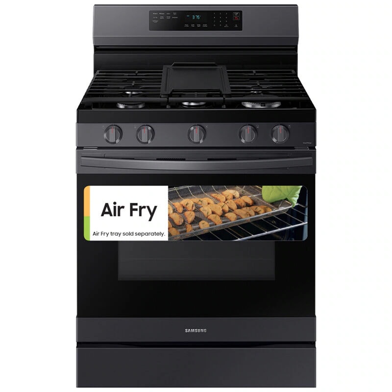 Samsung 30 in. 6 cu. ft. Smart Air Fry Standard Convection Gas Range with 5 Sealed Burners & Griddle - Black Stainless, Black Stainless, hires