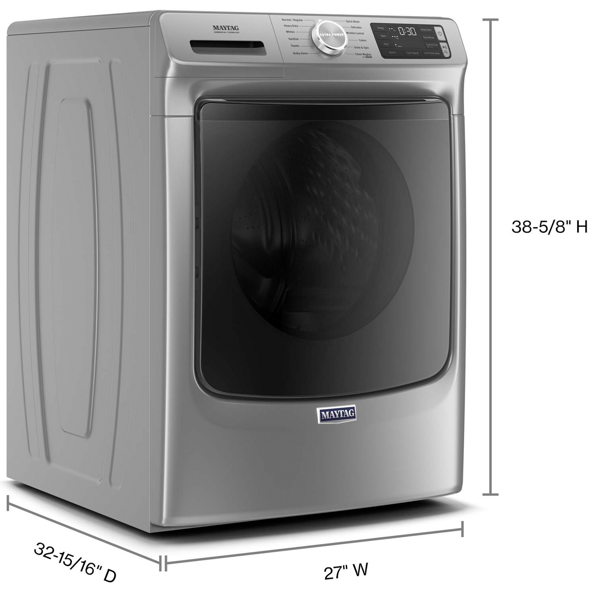 Maytag 27 in. 4.8. cu. ft. Stackable Front Load Washer with Extra Power and 16-Hr Fresh Hold Option - Metallic Slate, Metallic Slate, hires