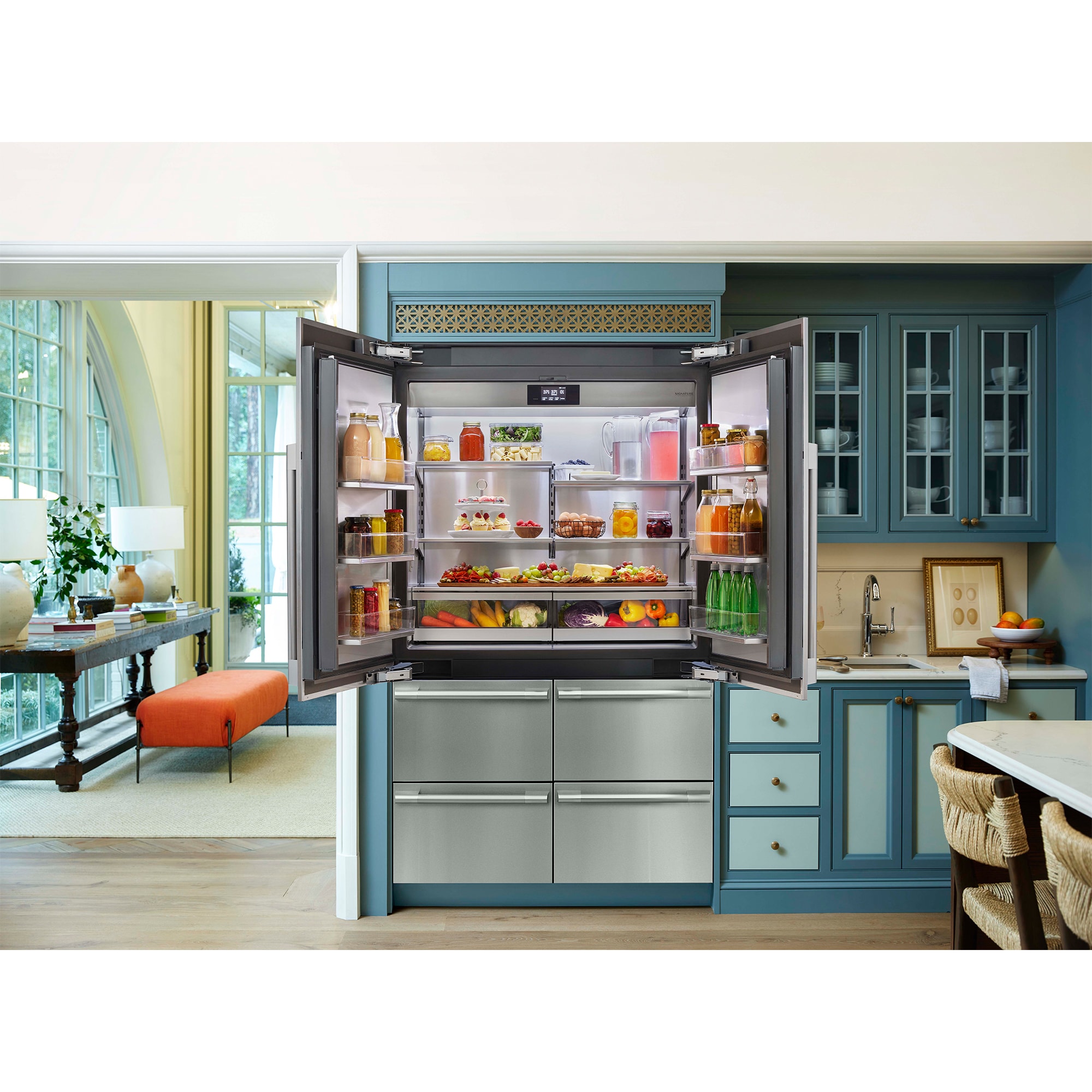 Signature Kitchen Suite 48 in. 26 cu. ft. Built-In Smart Counter Depth 6-Door French Door Refrigerator with Internal Water Dispenser - Custom Panel Ready, , hires