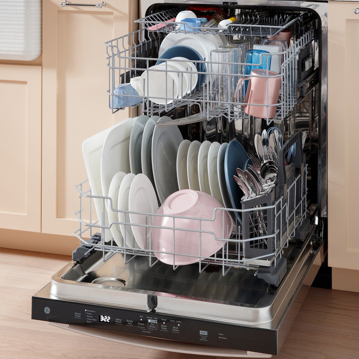 GE 24 in. Top Control Flush-Mount Dishwasher with 45 dBa Sound Level, 3rd-Rack & Dry Boost - Black Slate, Black Slate, hires