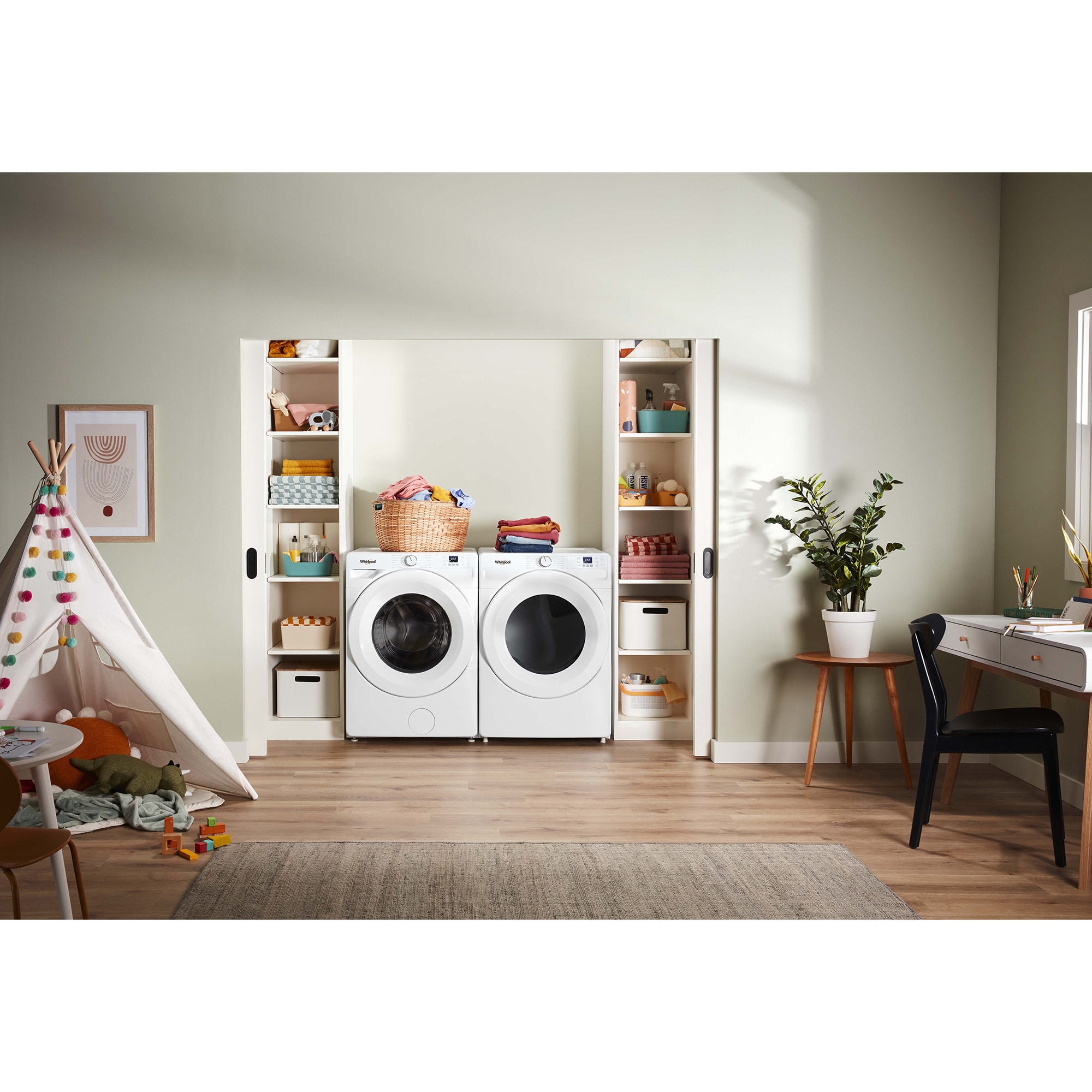 Whirlpool 27 in. 7.4 cu. ft. Stackable Electric Dryer with Quick Dry Cycle & Sanitize Cycle - White, , hires