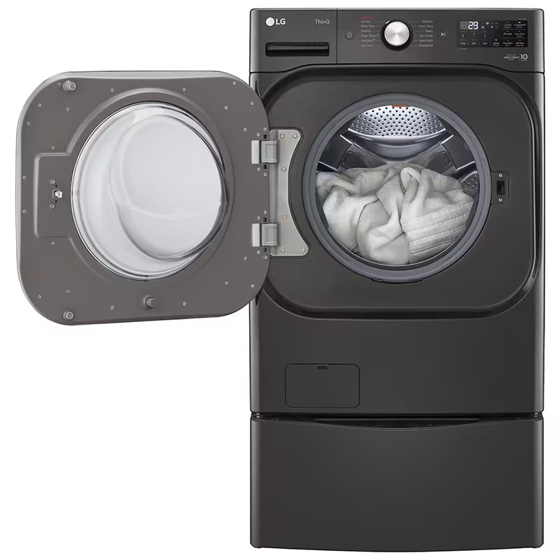 LG 29 in. 5.2 cu. ft. Smart Stackable Front Load Washer with Steam Wash Cycle - Black Steel, , hires