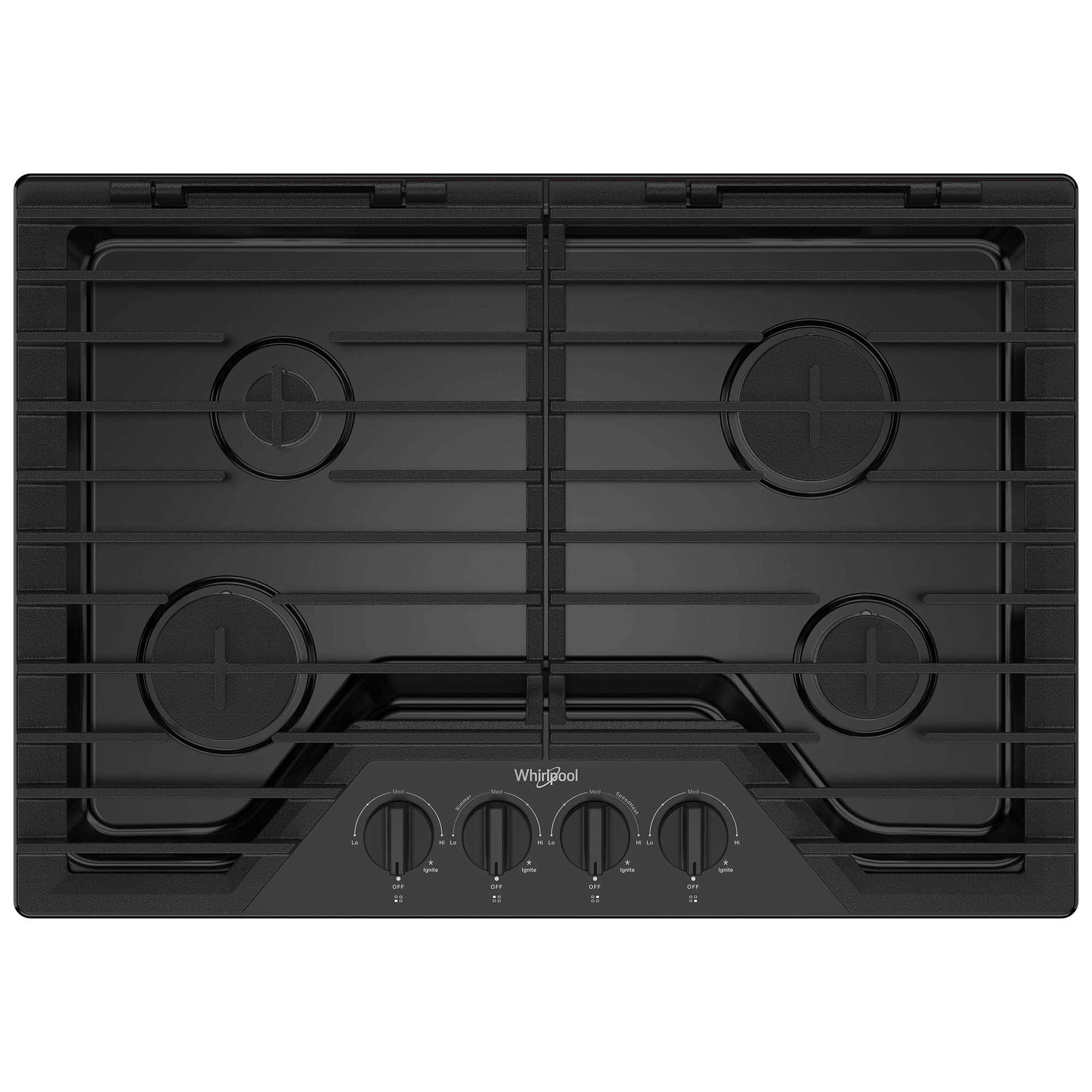 Whirlpool 30 in. 4-Burner Natural Gas Cooktop with Simmer Burner & Power Burner - Black, Black, hires
