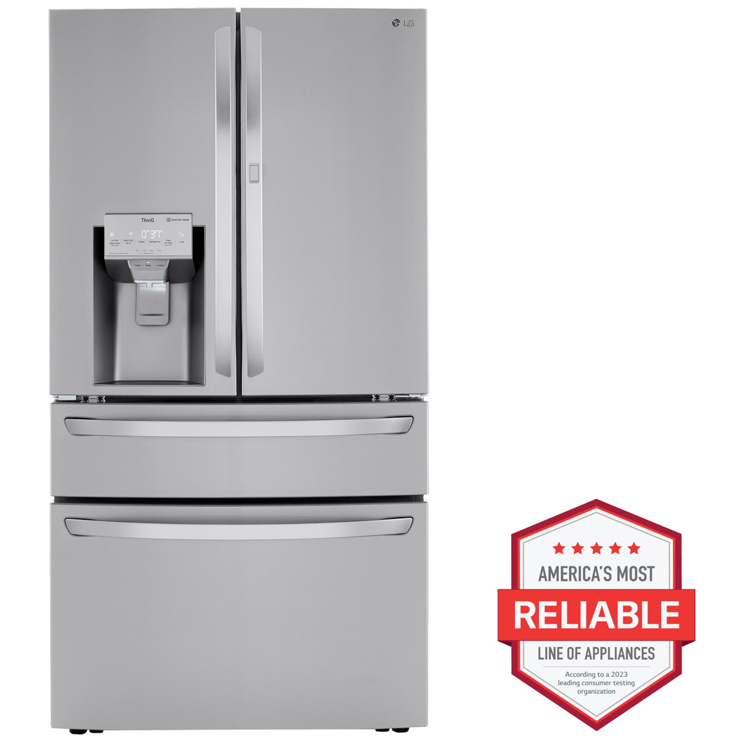 LG 36 in. 29.5 cu. ft. Smart 4-Door French Door Refrigerator with Ice & Water Dispenser - PrintProof Stainless Steel, PrintProof Stainless Steel, hires