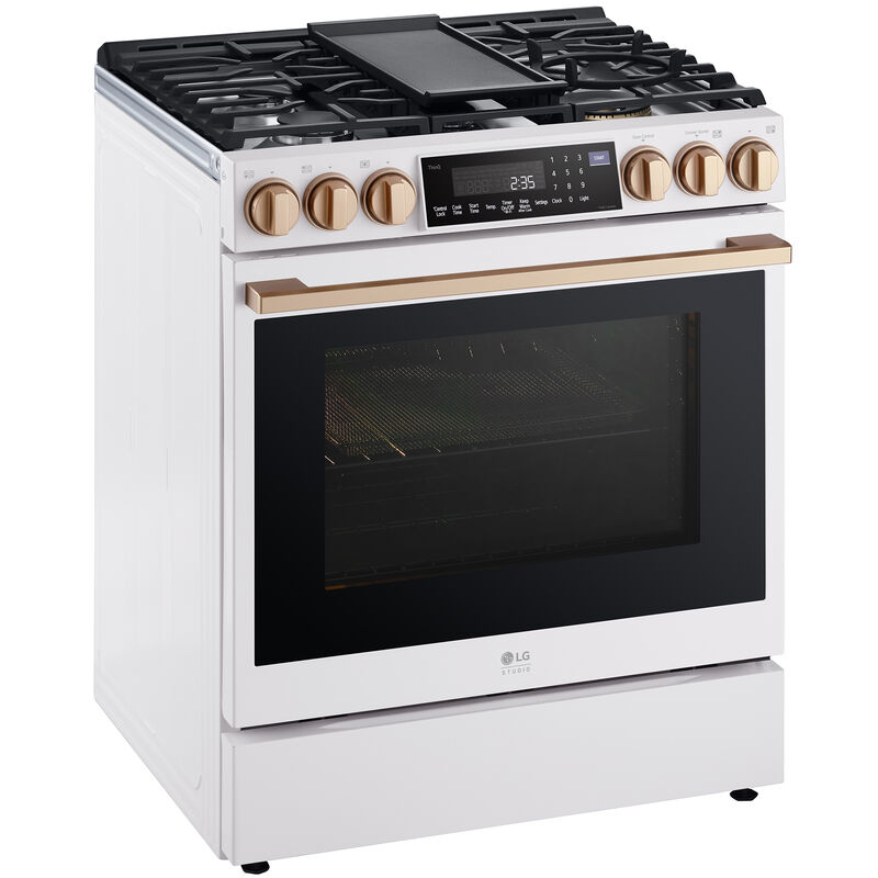 LG Studio 30 in. 6.3 cu. ft. Smart Air Fry True European Convection Slide-In Gas Range with 5 Sealed Burners & Griddle - Essence White, , hires