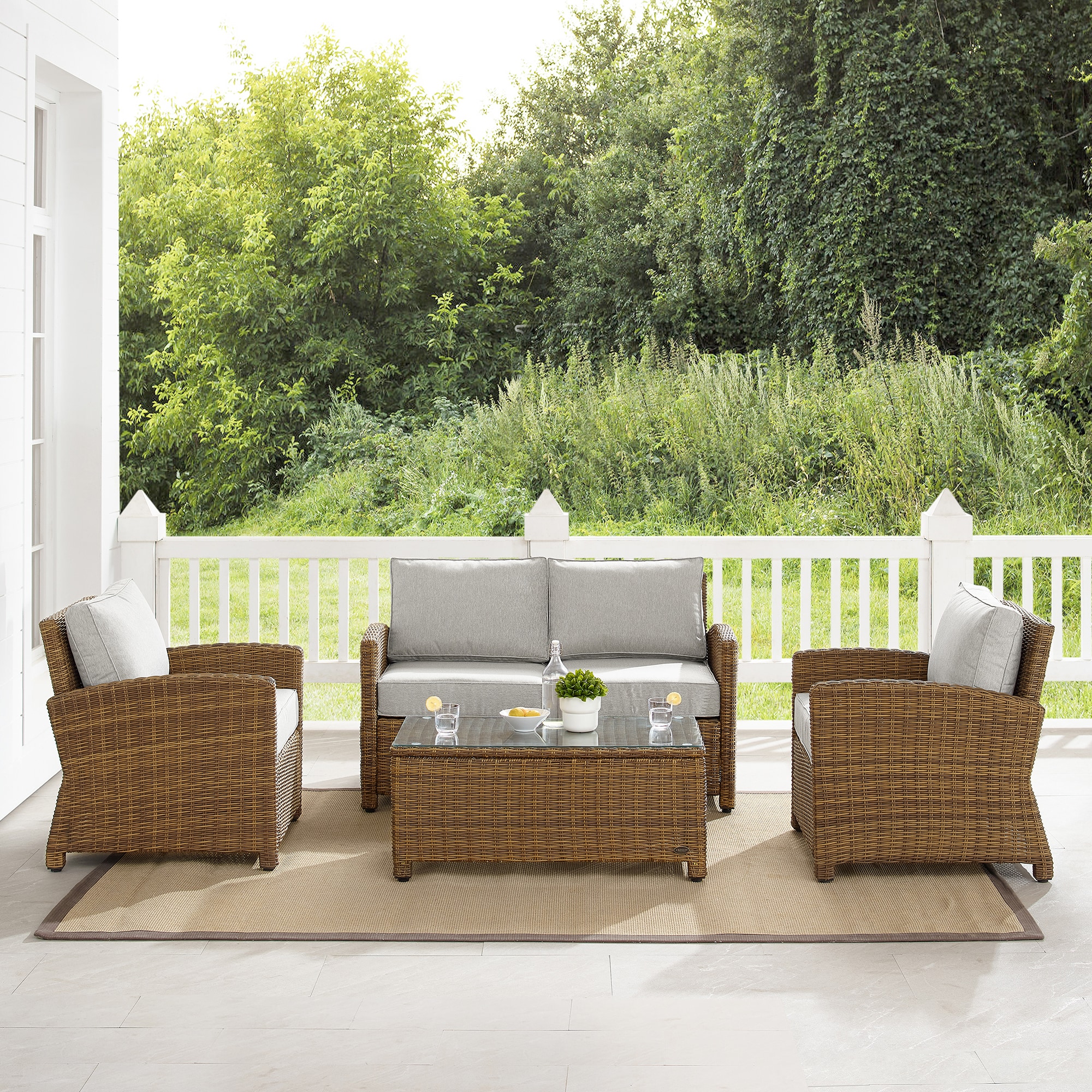 Crosley Bradenton 4-Piece Outdoor Loveseat Patio Furniture Set - Gray, , hires