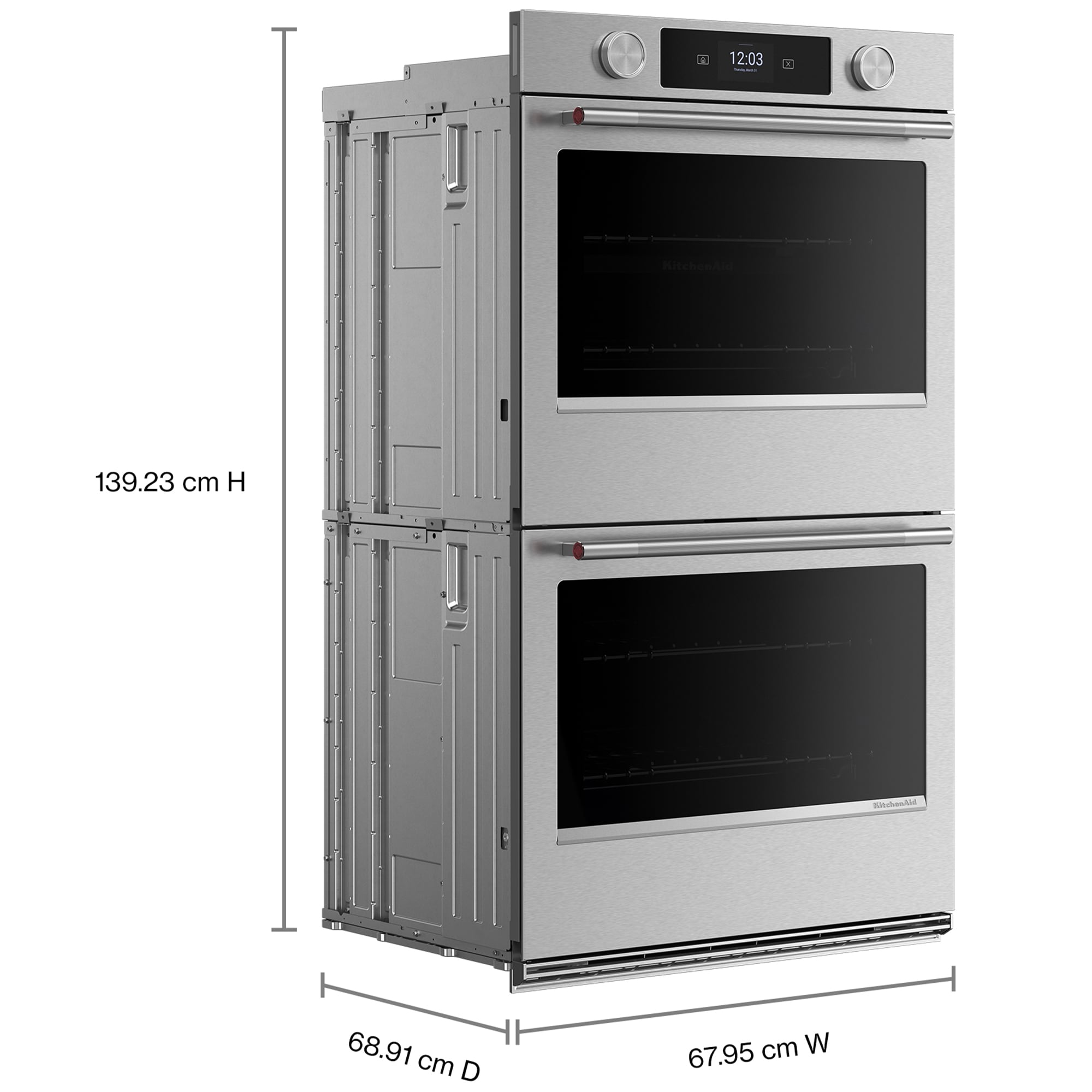 KitchenAid 27 in. 8.6 cu. ft. Smart Top Control Steam Electric Double Wall Oven with True European Convection - Stainless Steel with PrintShield Finish, , hires