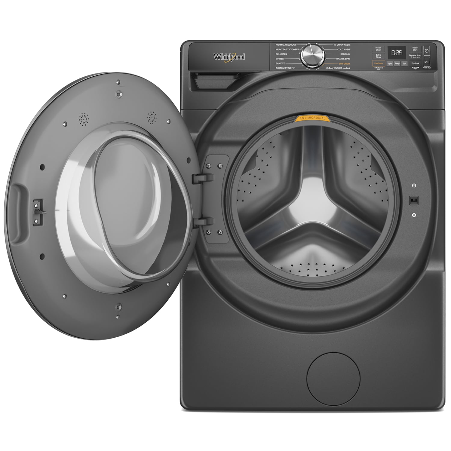 Whirlpool 27 in. 5.0 cu. ft. Smart Stackable Front Load Washer with FreshFlow Vent System, Sanitize & Steam Cycle - Volcano Black, Volcano Black, hires