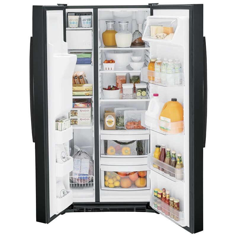 GE 33 in. 23.0 cu. ft. Energy Star Side-by-Side Refrigerator with External Ice & Water Dispenser - Black, Black, hires