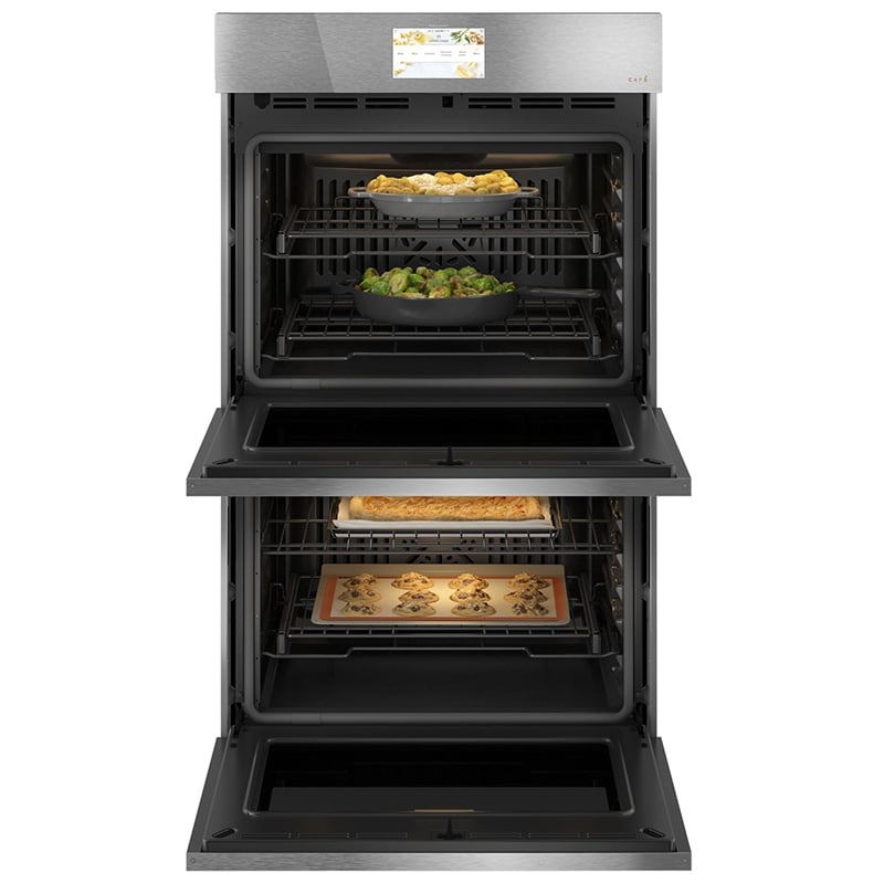 Cafe Minimal Series 30 in. 10 cu. ft. Smart Top Control Electric Double Wall Oven with True European Convection - Platinum Glass, Platinum Glass, hires