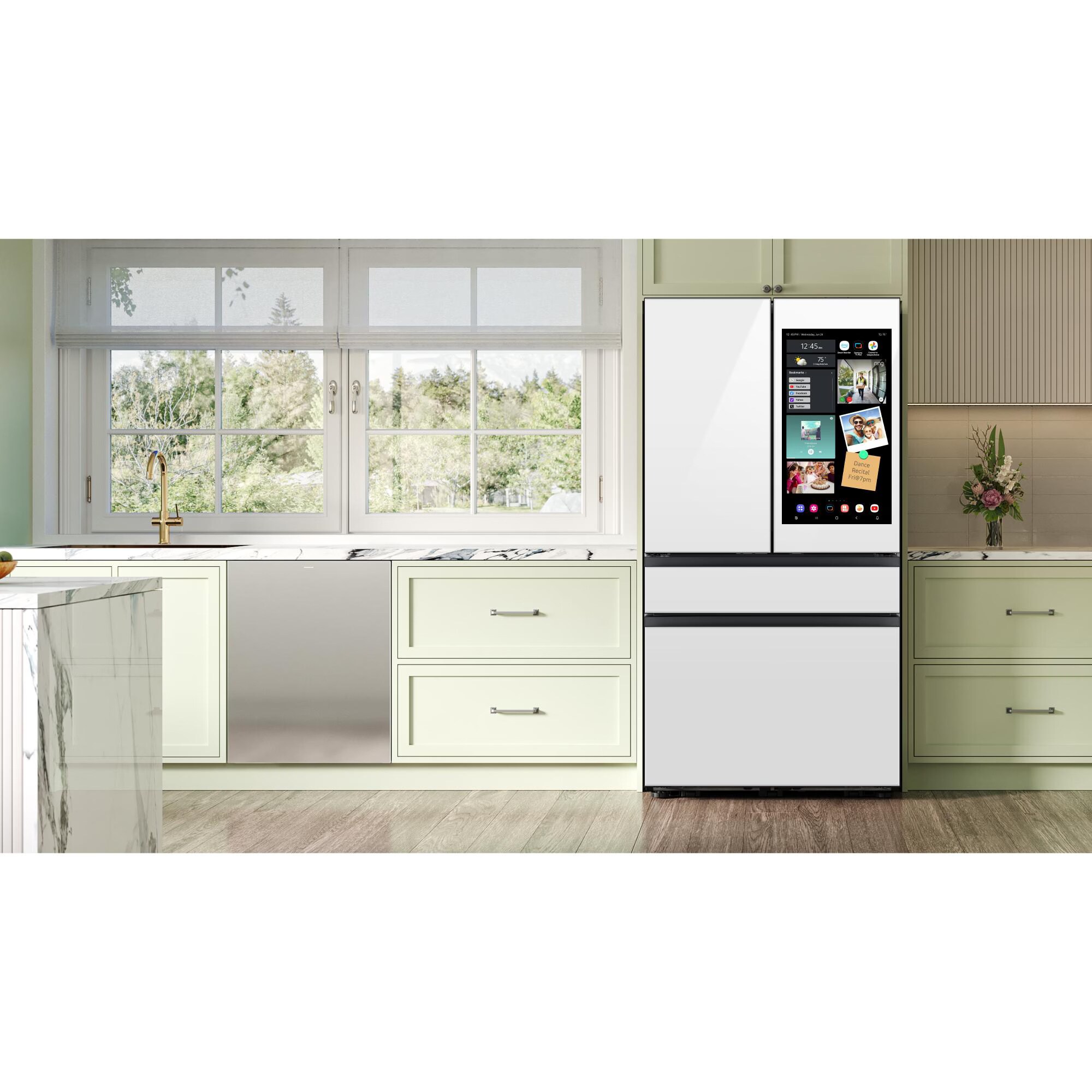 Samsung Bespoke 36 in. 28.6 cu. ft. Smart 4-Door French Door Refrigerator with AI Family Hub+, Beverage Center & Internal Water Autofill Pitcher - White Glass, , hires