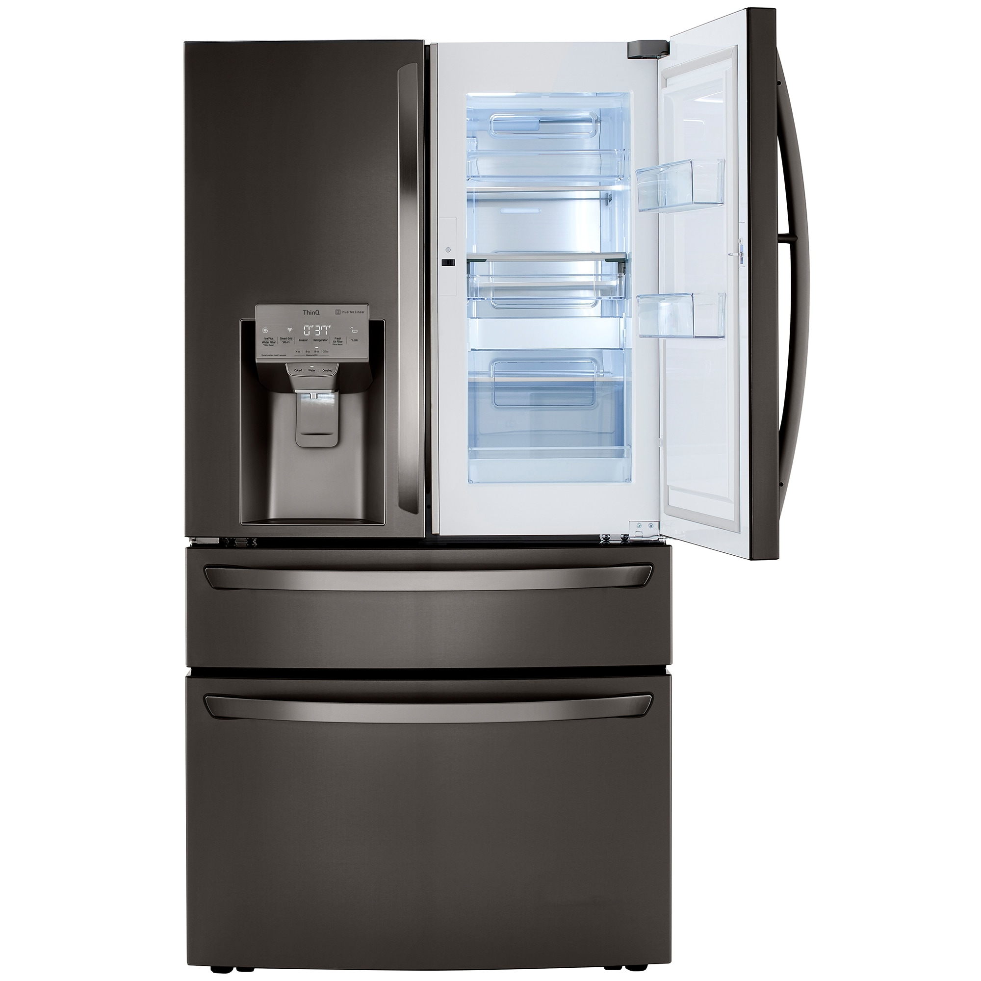 LG 36 in. 29.5 cu. ft. Smart 4-Door French Door Refrigerator with External Ice & Water Dispenser- Black Stainless Steel, Black Stainless, hires
