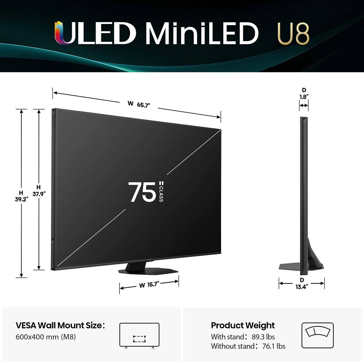 Hisense - 75" Class U8 Series ULED Mini-LED 4K UHD Smart Google TV, , hires