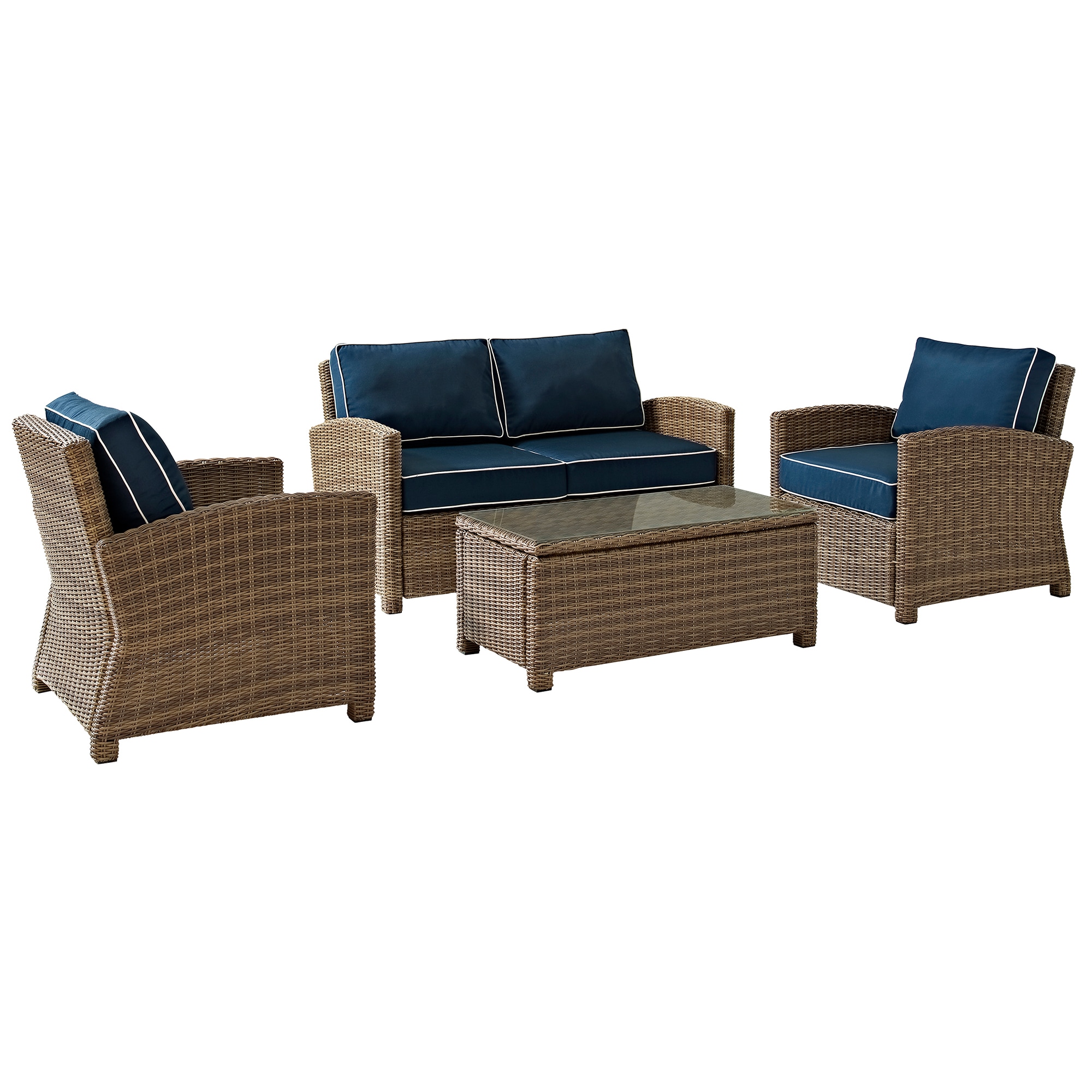 Crosley Bradenton 4-Piece Outdoor Loveseat Patio Furniture Set - Navy, , hires